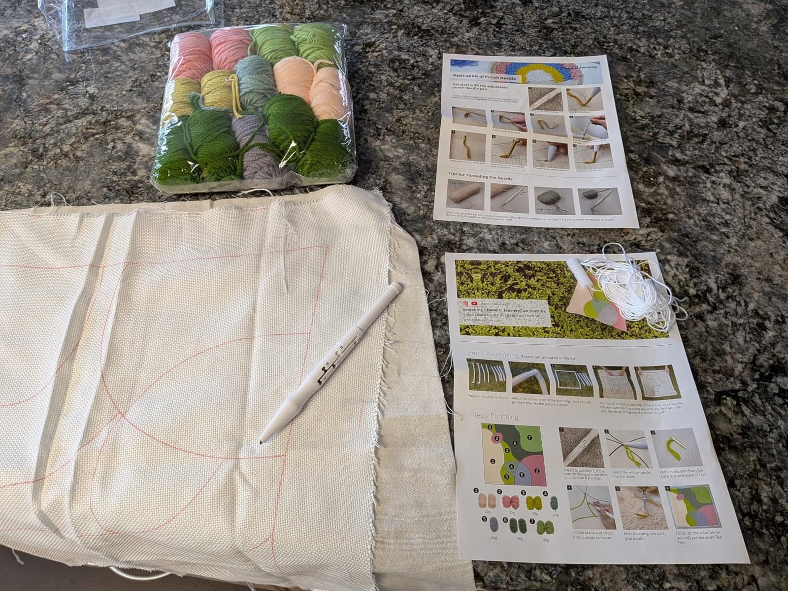 HAND U JOURNEY Punch Needle Pillow Cover DIY Kit - 16x16 Printed Pattern, Adjustable Punch Needle, Yarn & Fabric for Beginner Needlework Crafts (Frame Not Included) (Wave Pattern) customer photo 1