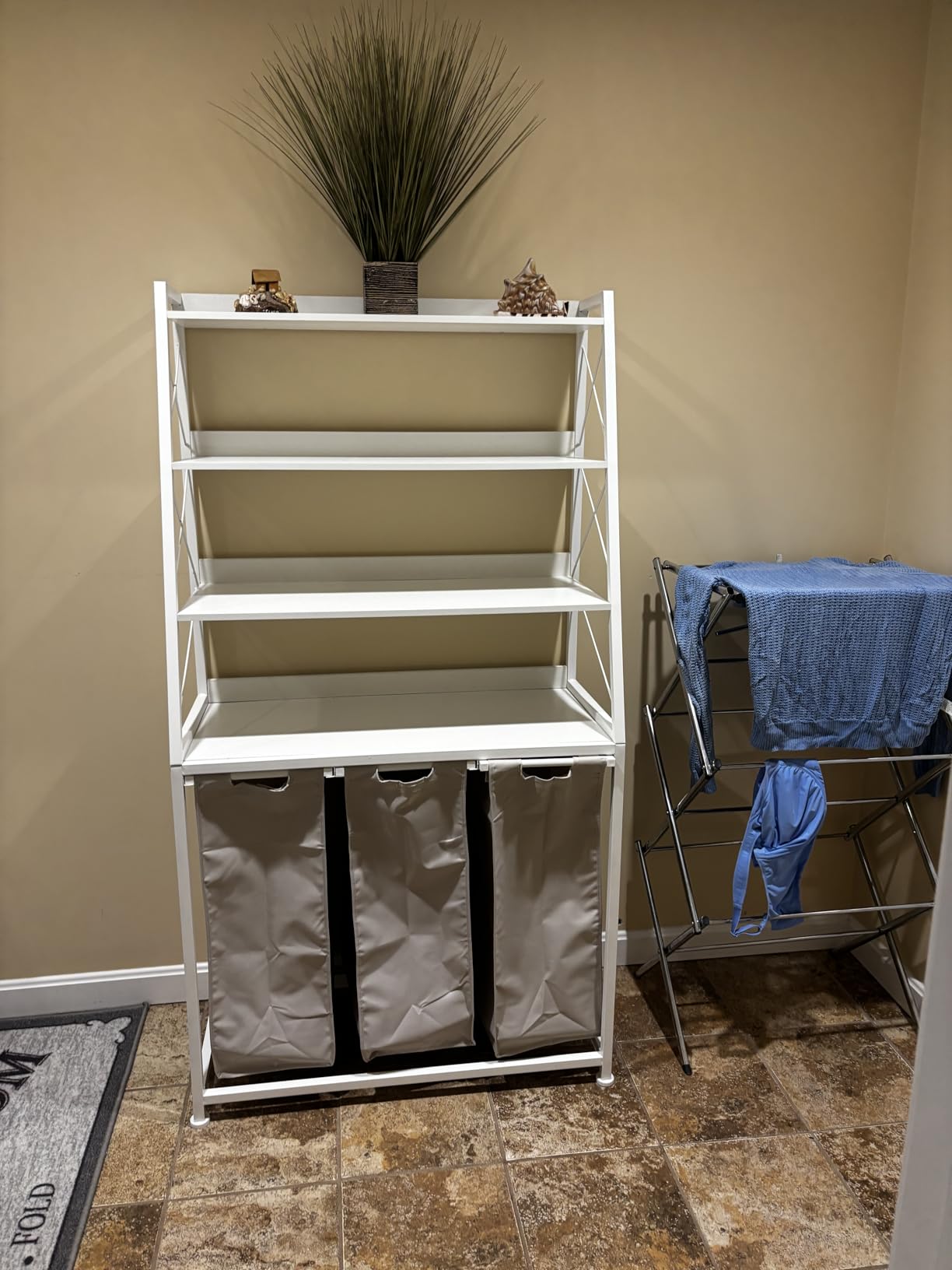 Herture Laundry Basket, 4 Section Laundry Hamper with 4 Tiers Shelf, Pull-Out and Removable Laundry Bags, Large 4 x 15.87 Gallons, for Laundry Room Bathroom Rustic Brown PF12XLN customer photo 2