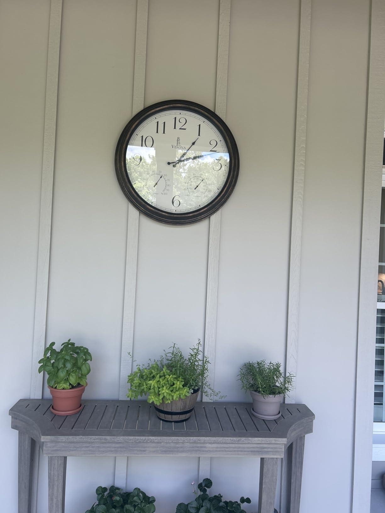 Large Outdoor Patio Clock - Waterproof Thermometer Combo, 24 Inch, Black | Weatherproof wall clock, temperature and humidity display, easy to read for pool, garden, home decor customer photo 2