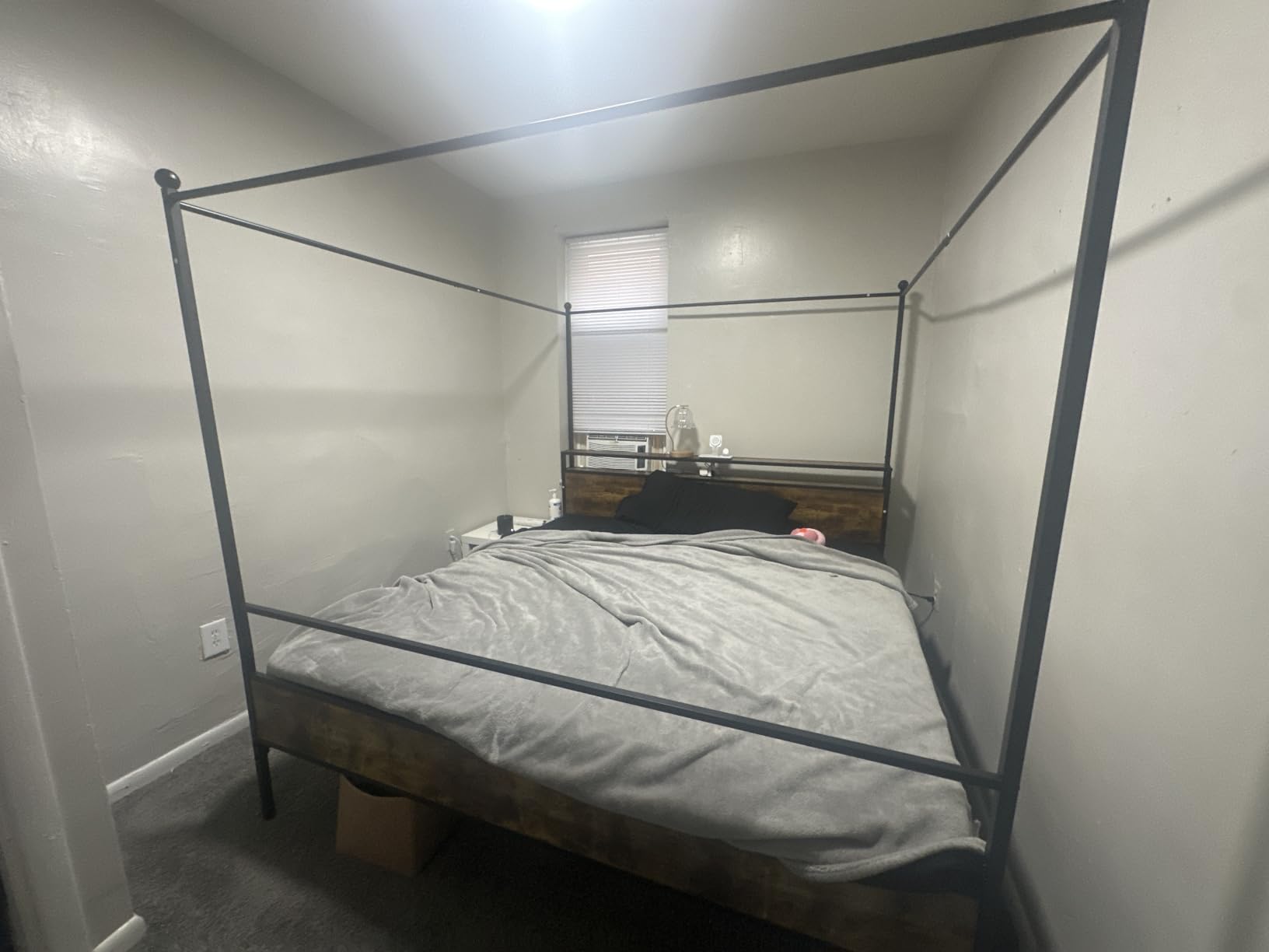 LIKIMIO Canopy Bed Frame Queen with Storage Headboard & Charging Station, Sturdy Metal Platform Bed with 4 Removable Posts, Dual Purpose Bed Frame, No Box Spring Needed, Noise Free customer photo 1