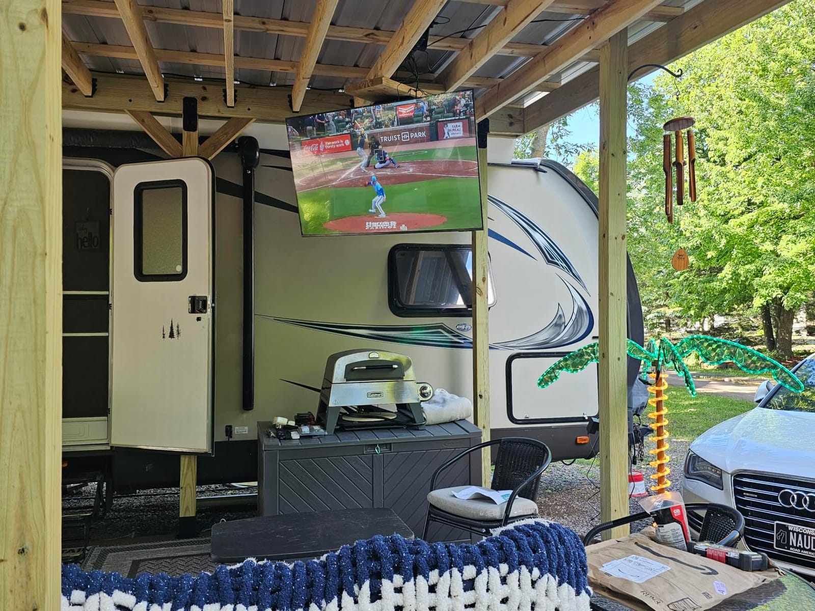 Motorized Flip Down TV Mount for 32-75 inch Screens, 360 degree Swivel & Remote | Motorized fold-down for 32-75 inch. 360 degree swivel, 0-80 degree tilt. Quiet under 48dB, remote. Saves space, ideal for bedroom/patio. customer photo 1