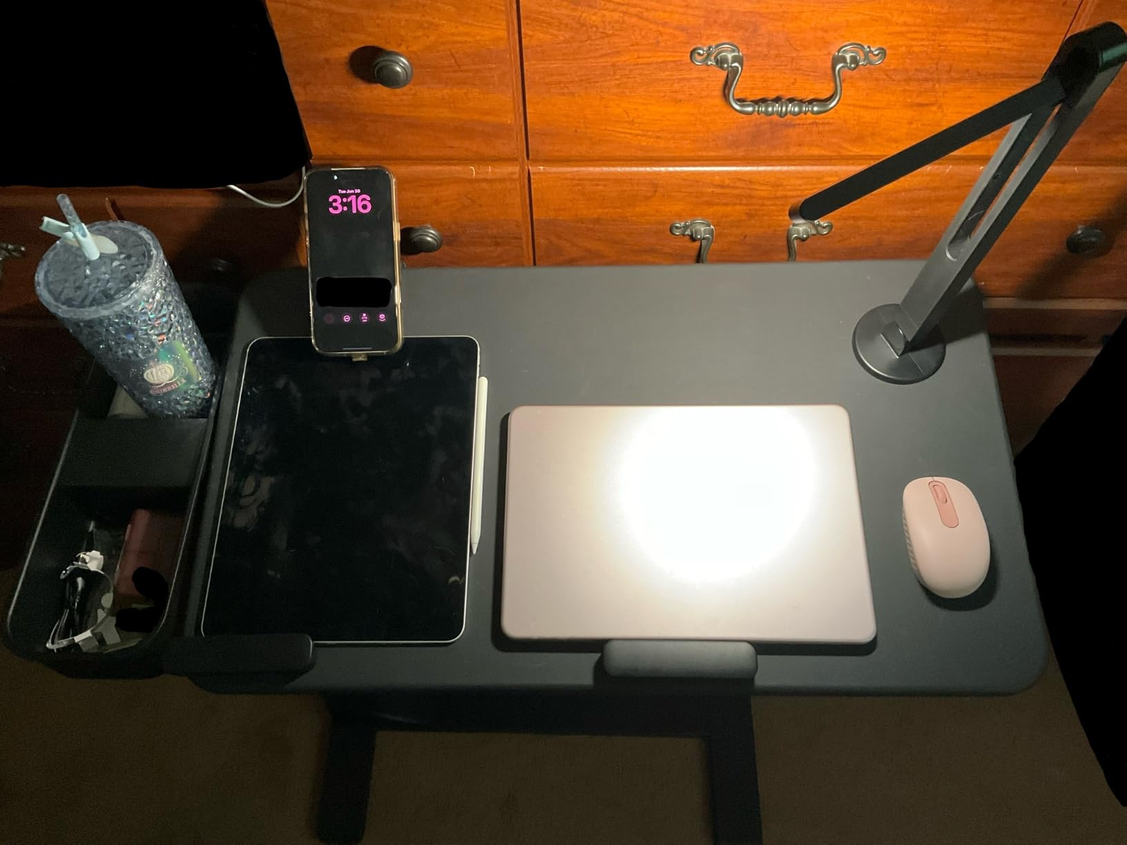 SAIJI Magnetic Height and 360° Angle Adjustable Overbed Bedside Table Tray | Lengthened Over Bed Desk with Wheels, Portable Rolling Laptop Standing Desk Mobile Bed Side Tables with Laptop Stopper customer photo 1