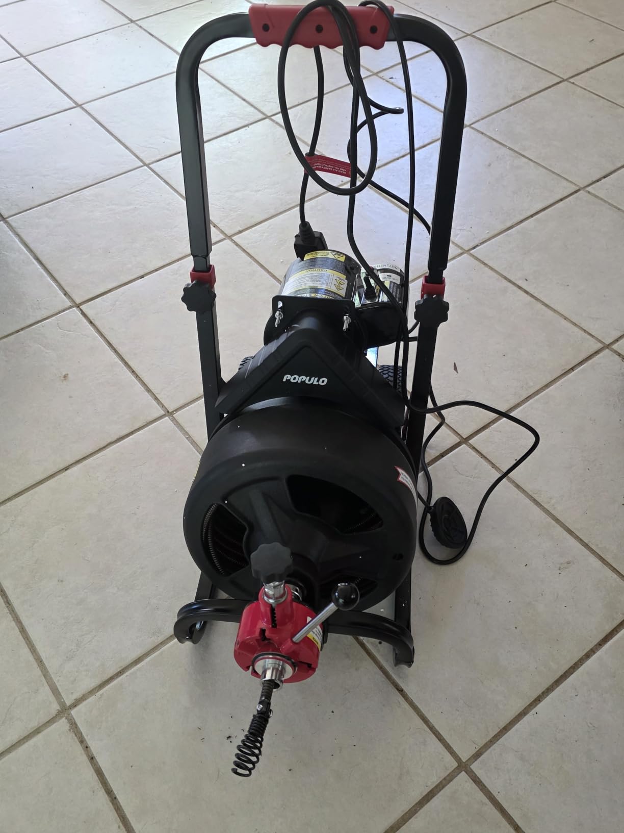 POPULO 75 ft x 1/2 inch Upgraded Electric Sewer Drain Snake Auger with 8 Cutters and 1 Root Killer, for 2-4 inch Pipes, Auto Feed Plumbing Drain Cleaner Machine, PEDC-75 Generation Two customer photo 2