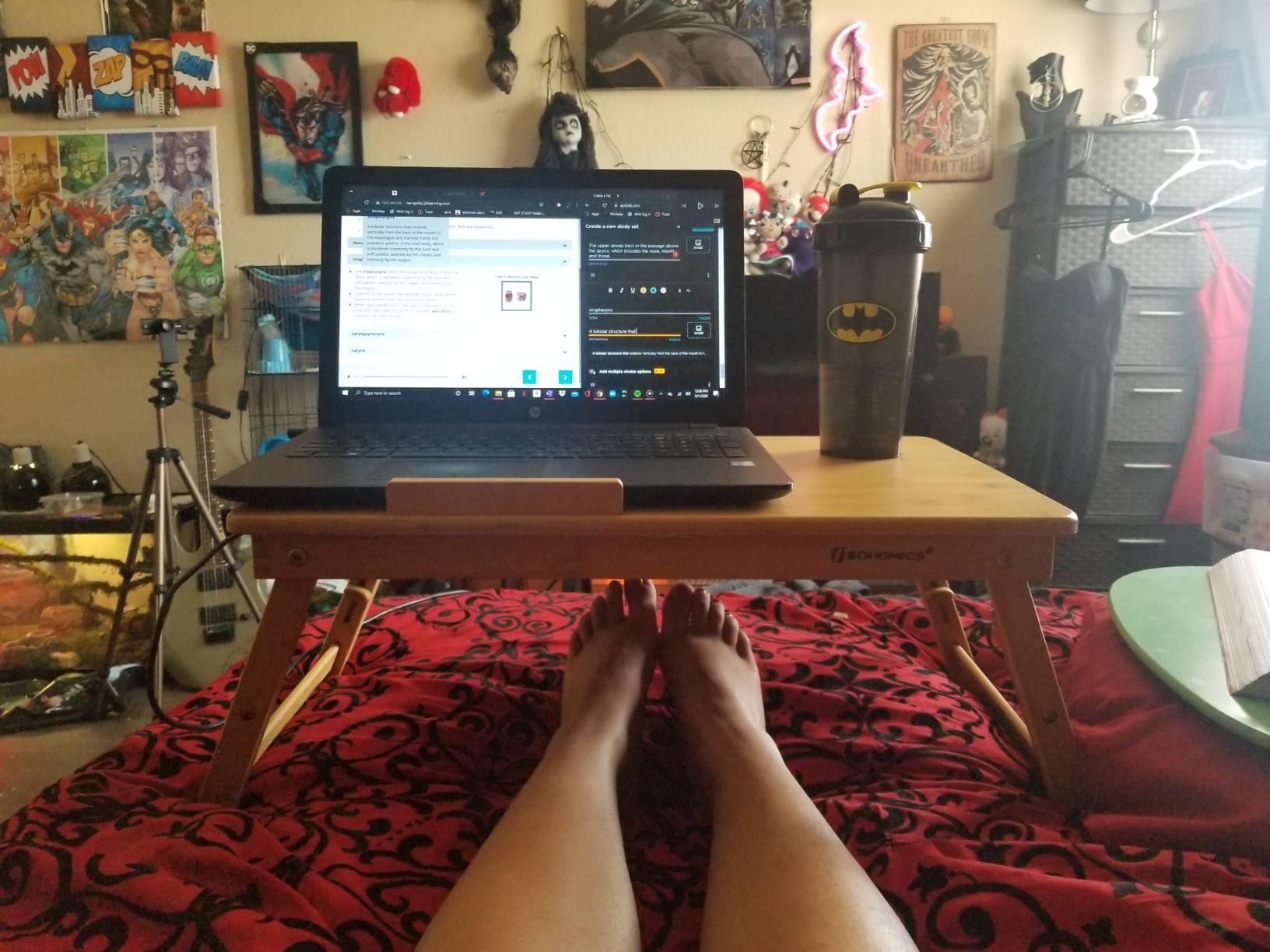 SONGMICS Bed Laptop Desk, Foldable, Adjustable Height, 15.7 x 22 Inches, 120° Stepless Tilt, Cup Holder, Ink Black (ULLD113BC01) customer photo 1