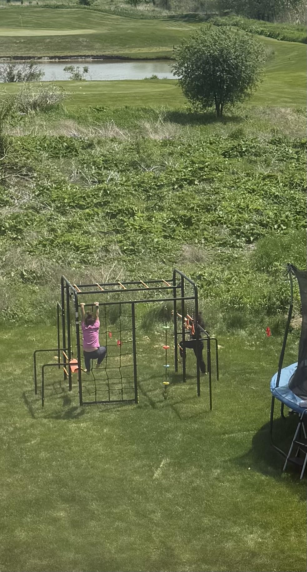 Hapfan 5-in-1 Outdoor Jungle Gym with Monkey Bars, Swing Sets for Backyard | Metal Playground Set with Climbing Net & Rope, Trapeze Bar, Belt Swing, Gymnastics Bar, 550lbs Galvanized Steel Frame, ASTM/CPSC customer photo 1