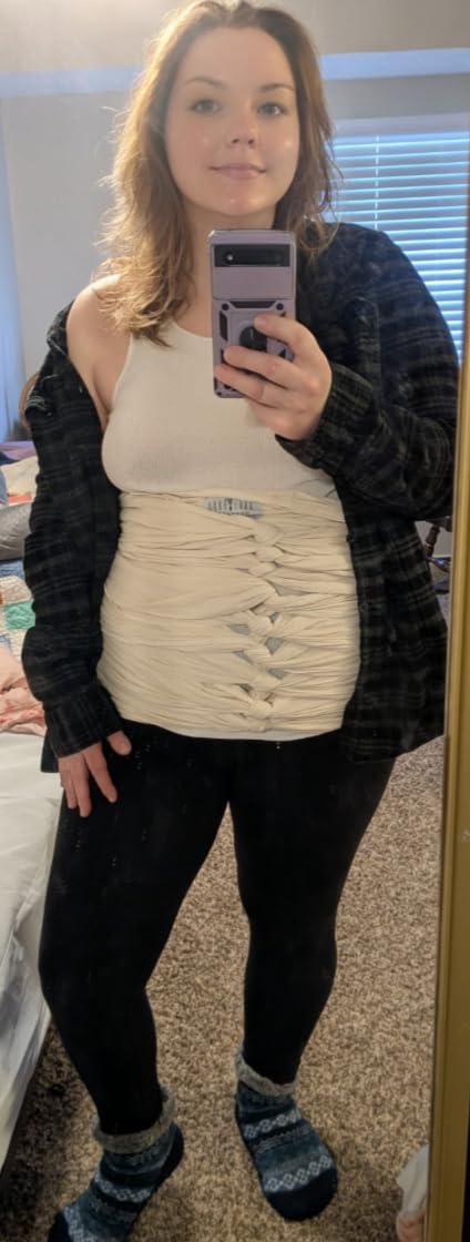 Bengkung Belly Binding Wrap, Organic Cotton Postpartum Belly Band, Hip and Waist Support (Frosty Green) customer photo 1