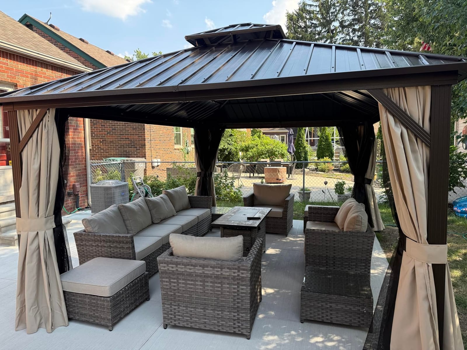 PURPLE LEAF Outdoor Hardtop Gazebo 8' x 12' Galvanized Steel Aluminum Frame | 2-Layer Steel, Stronger Roof, 110 GSM Netting Holds Steady, Yarn-Dyed Curtain, Color Lasts, 3.93