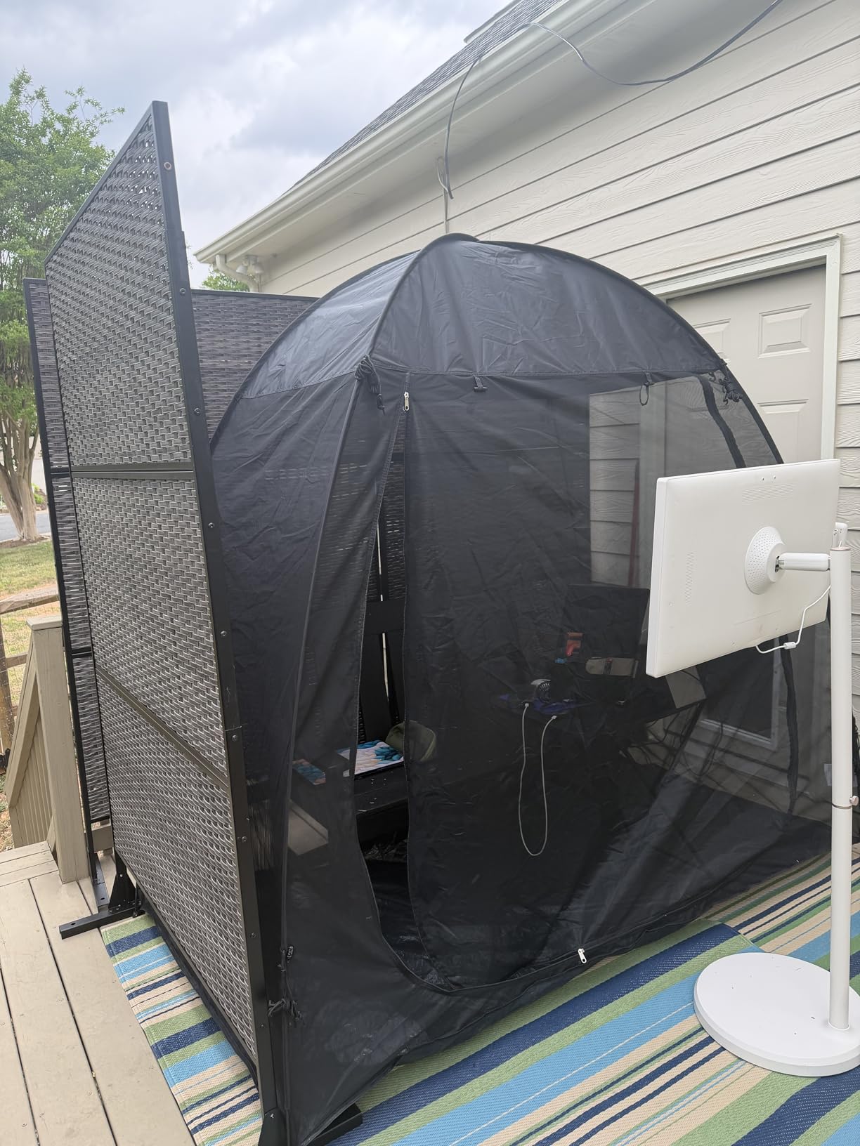 Alvantor Pop Up Screen House Tent 10x10 FT, Snap-fit Black Mesh Screen Gazebo with Peaked Roof, Portable Screen Room Canopy Shelter with Sandbags for Camping, Backyard, Picnic customer photo 1
