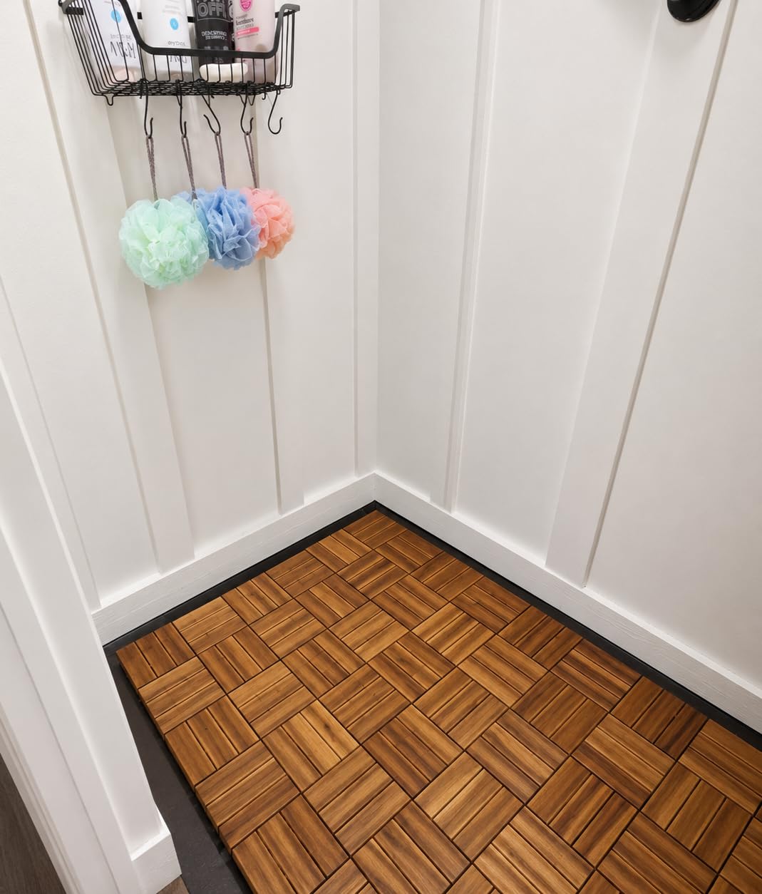 9-Piece Acacia Wood Interlocking Deck Tiles, Golden Teak Crossed | 12-Slat Cross Drainage, Non-Slip Grip, 490 lb Capacity, Protective Oil-Rubbed Finish, Flat-Surface Install, Patio Ready customer photo 2