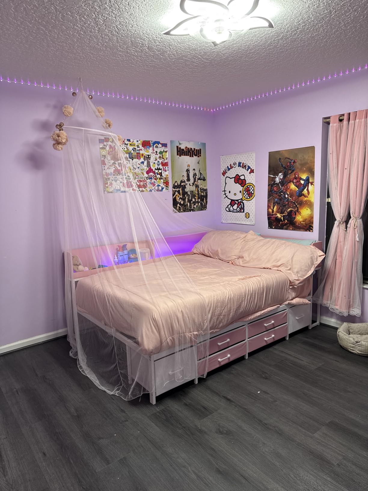 MSmask 14 Inch Corner Bed Frame with Bookcase Storage, Full Daybed with 6 Drawers, Charging Station and LED Light, Full Size Metal Platform Bed Frame for Kids Teenagers, Pink customer photo 2