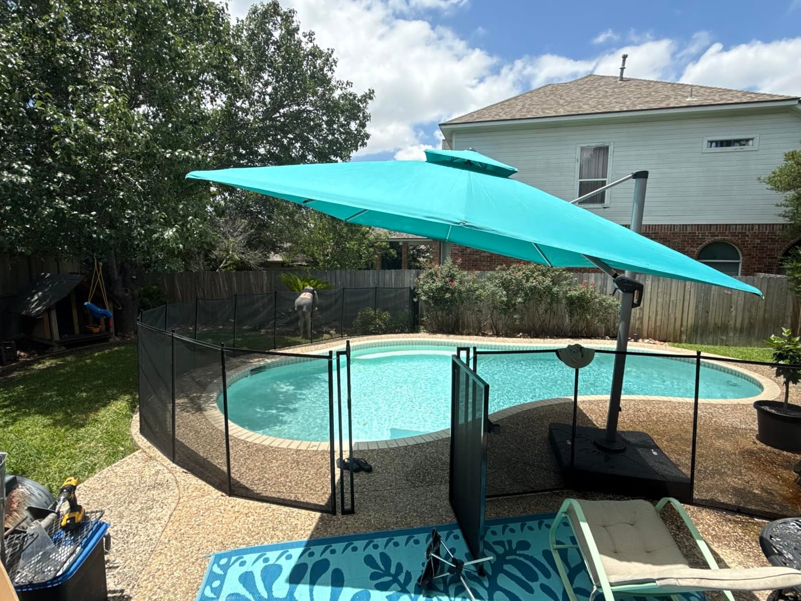 4x48FT Pool Fence, 350gsm Teslin Mesh Pool Safety Fence, Black | Durable Pool Fence With Stainless Steel Feet, Triple Stitching Craftsmanship, Protecting Children and Pets customer photo 1