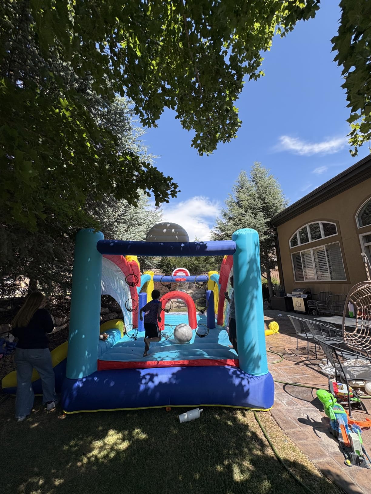 Bounce House for Big Kids Ages 8-12, Extra Large 16FT Inflatable Castle | Rainbow Bouncy House with Slide, Obstacle Play Area & Dual Hoops for Outdoor Backyard, Teen Birthday Party, 680W GFCI Blower customer photo 2