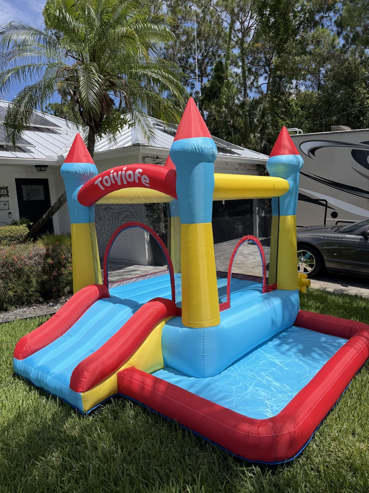Bounce House for Kids 3-6, Toddler Indoor Outdoor Inflatable Bouncy Castle | 5-in-1 Small Jump House with Slide & Ball Pit & Hoop for Backyard Family Home Birthday Party, Includes 370W Blower customer photo 2