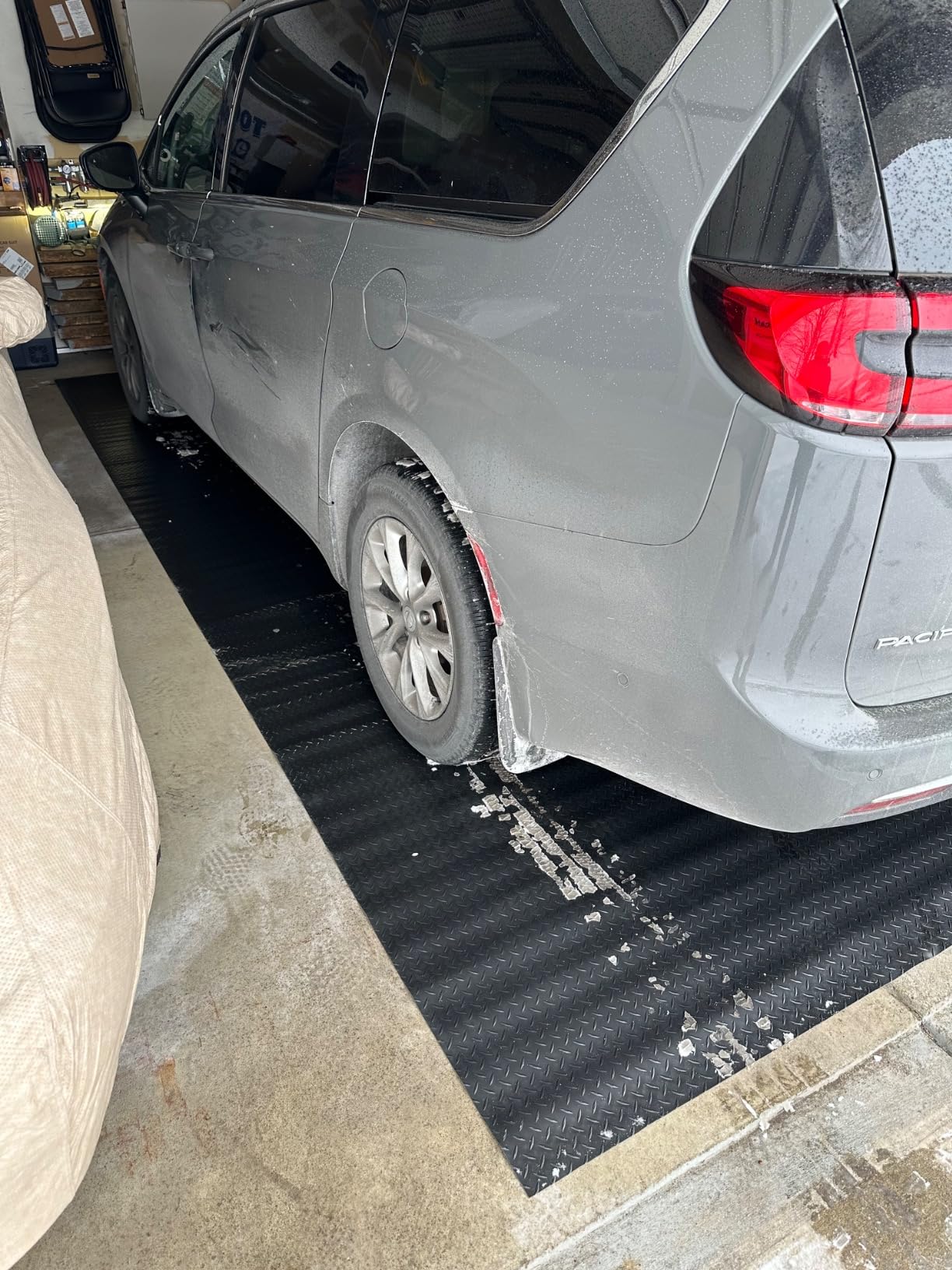 KRAOK Containment Mat, Garage Floor Mat 7.5x20ft, Stops Oil Stains & Mud Mess, 2mm Thickest PVC, Heavy Duty Waterproof Shield for Concrete, Easy Clean for Trucks, SUVs & Multi-Car Use - Black customer photo 1