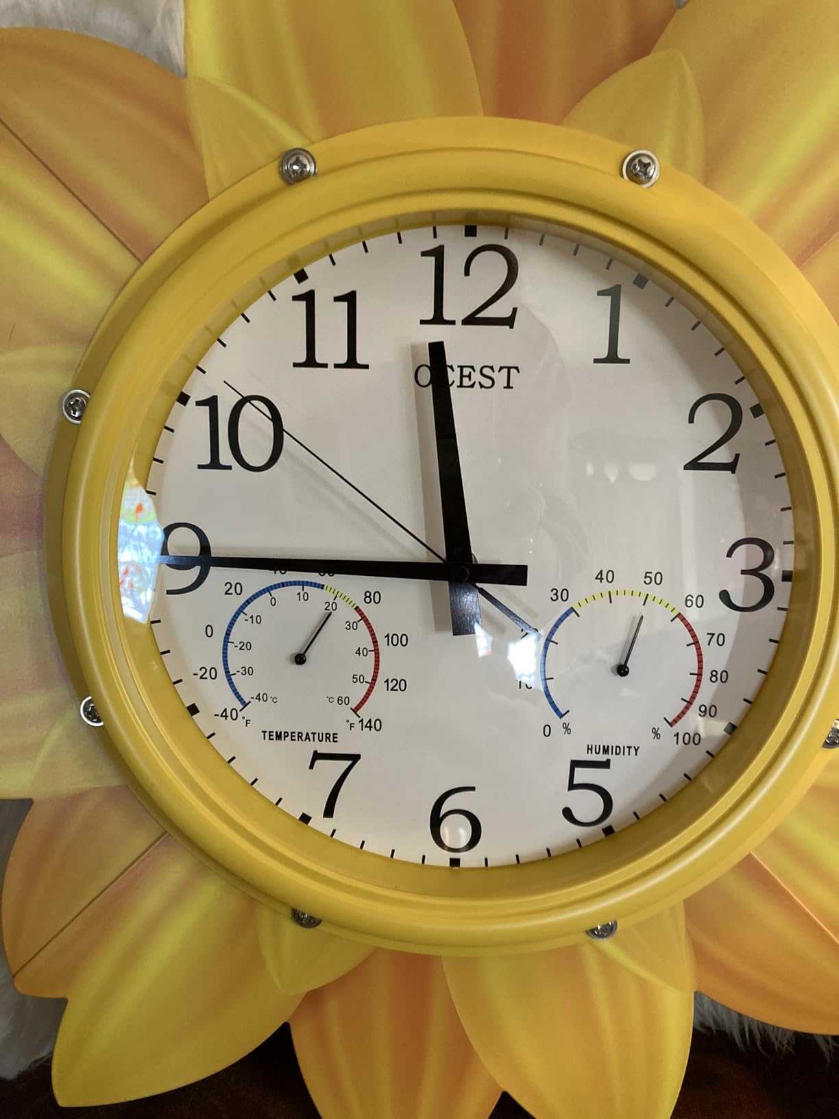 24-Inch Waterproof Sunflower Outdoor Clock with Thermometer & Hygrometer | Silent Non-Ticking, Large Easy-Read Dial, Metal Sunflower Petals, Weatherproof Decor for Patio, Garden, Pool & Porch customer photo 1