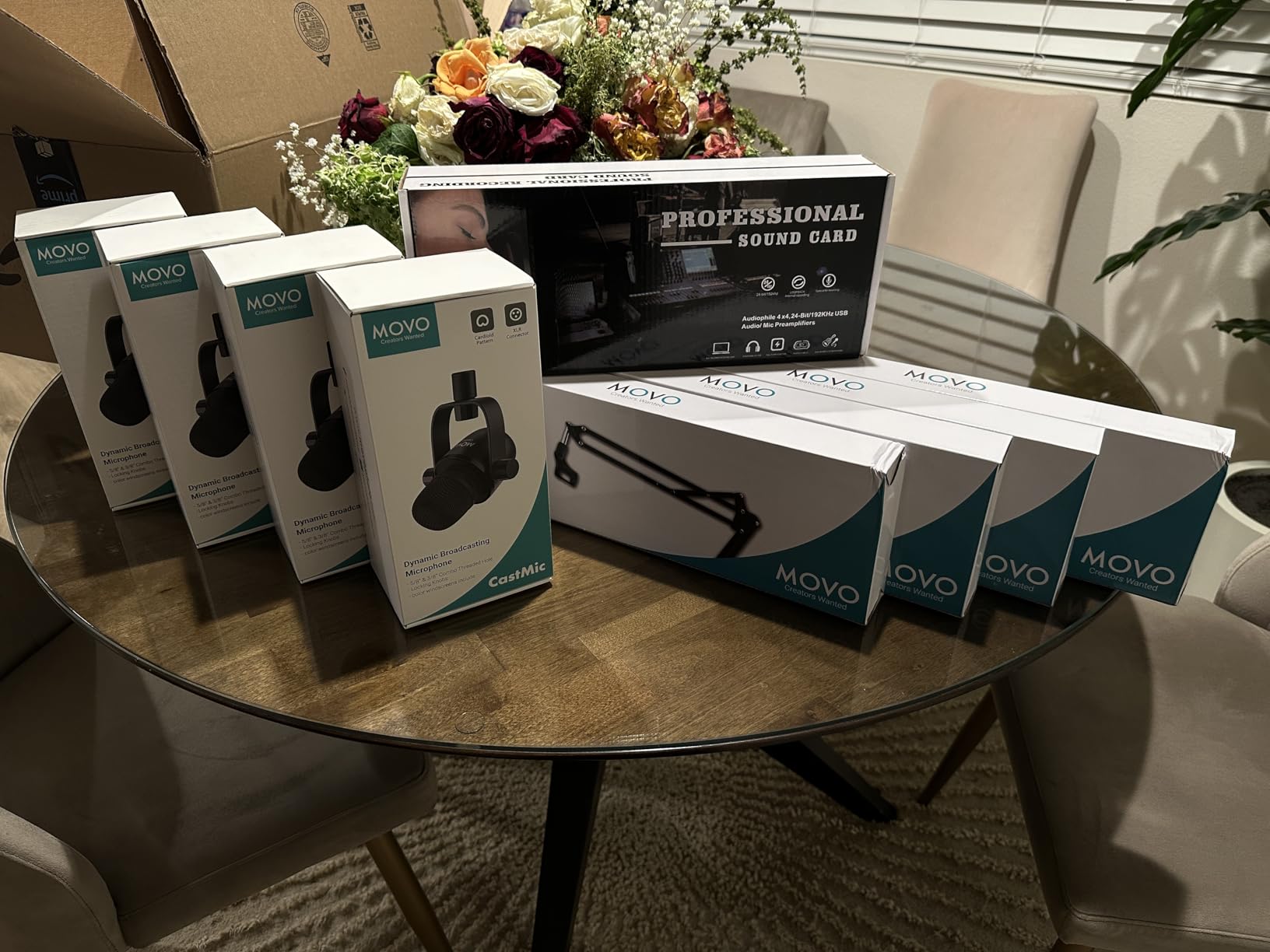 Movo 4-Person Podcast Equipment Bundle - 4-Channel USB Audio Interface, 4 CastMic Dynamic Microphones, 4 Boom Arms - Complete Recording Kit customer photo 1