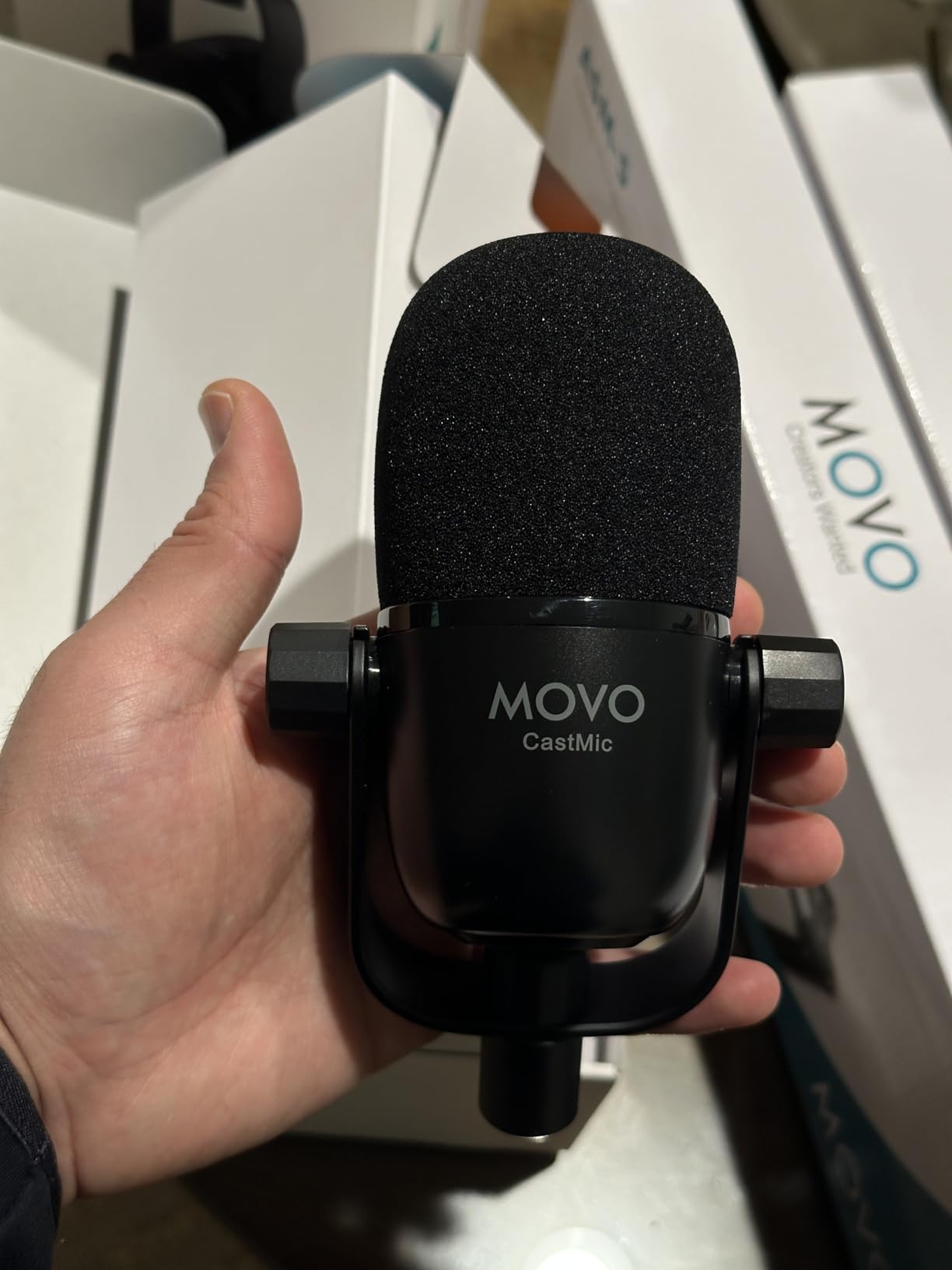 Movo 4-Person Podcast Equipment Bundle - 4-Channel USB Audio Interface, 4 CastMic Dynamic Microphones, 4 Boom Arms - Complete Recording Kit customer photo 2
