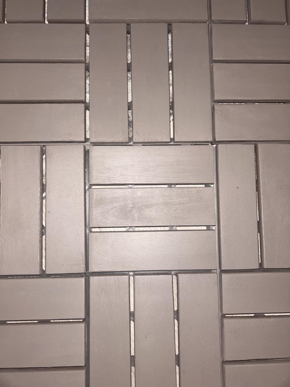 9-Piece Acacia Wood Interlocking Deck Tiles 12x12 in, Gray Striped | 6-Slat Wide Contact, Non-Slip Grip, 490 lb Capacity, Protective Oil-Rubbed Finish, Flat-Surface Install, Patio Ready customer photo 1