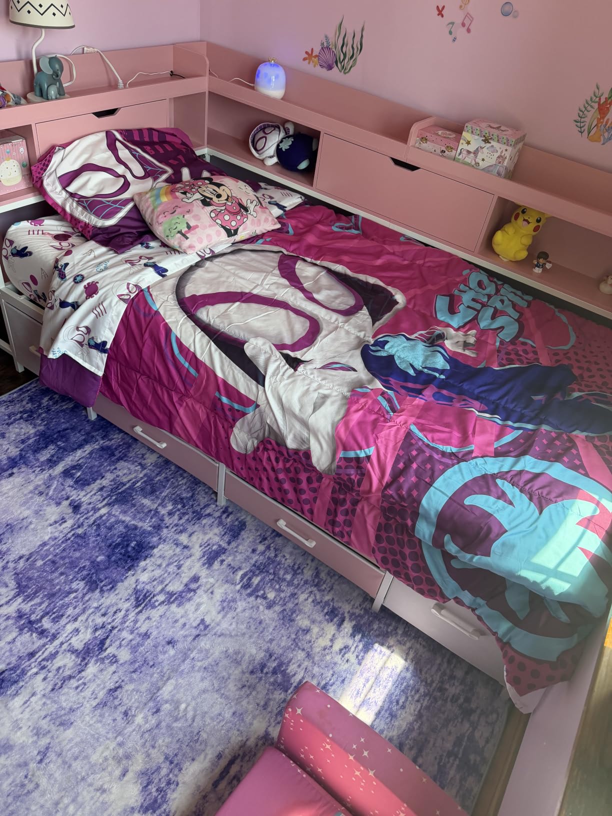 AOGLLATI Full Size Corner Bed Frame with 6 Storage Drawers and Bookcase Hidden Headboard, Full Bed Frame Metal Platform Daybed with Charging Station and LED Lights for Kids Teens, White customer photo 1