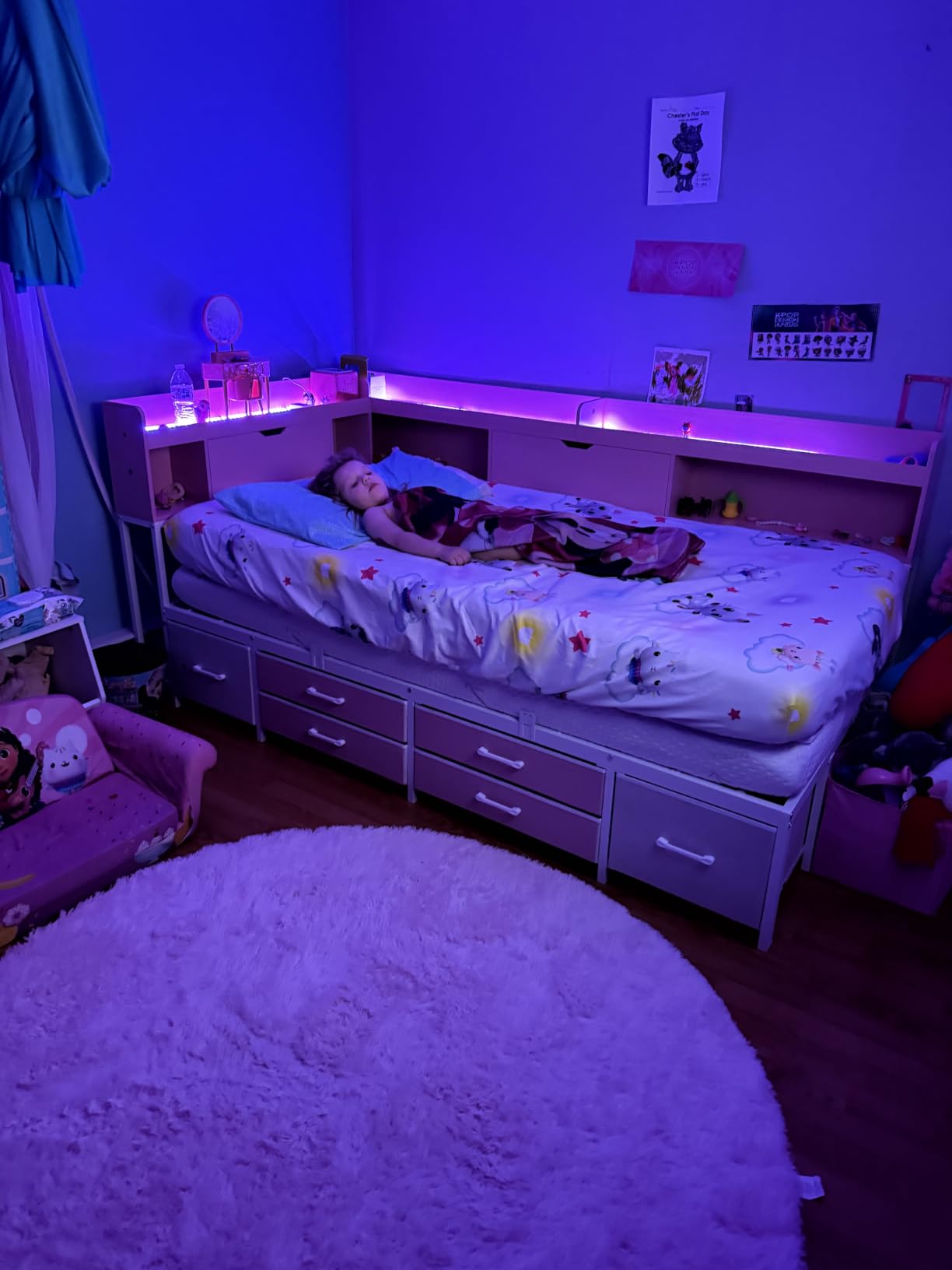 AOGLLATI Full Size Corner Bed Frame with 6 Storage Drawers and Bookcase Hidden Headboard, Full Bed Frame Metal Platform Daybed with Charging Station and LED Lights for Kids Teens, White customer photo 2