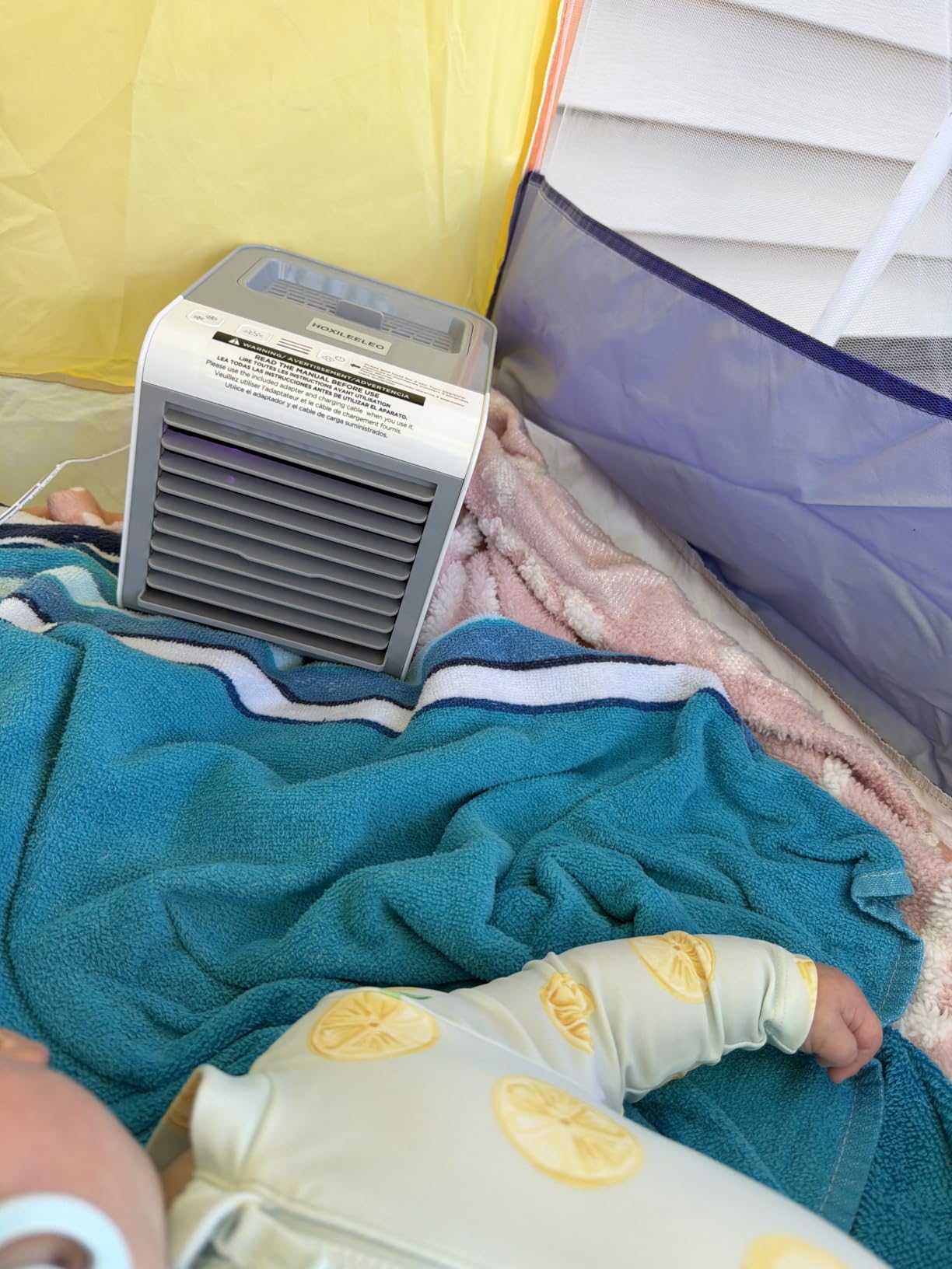 Portable Air Conditioner Fan, 4-in-1 Mini Air Cooler with 450ML Water Tank, 3 Speeds Portable Fan 7 Colors LED Ambient Light, Mini Evaporative Cooler Desktop Humidifier Fan for Bedroom Office Travel customer photo 1