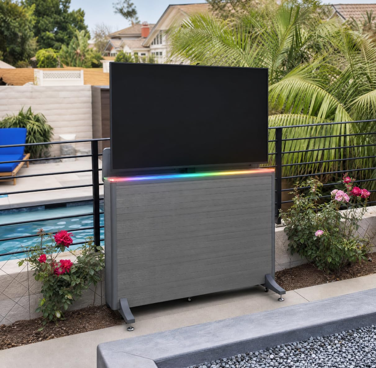 High-Grade Wood-Plastic Composite Outdoor TV Lift Cabinet, Mobile TV Stand on Wheels, Weatherproof Motorized TV Lift Stand, Hidden TV Enclosure for 32-65 Inch Flat Screen TVs customer photo 2