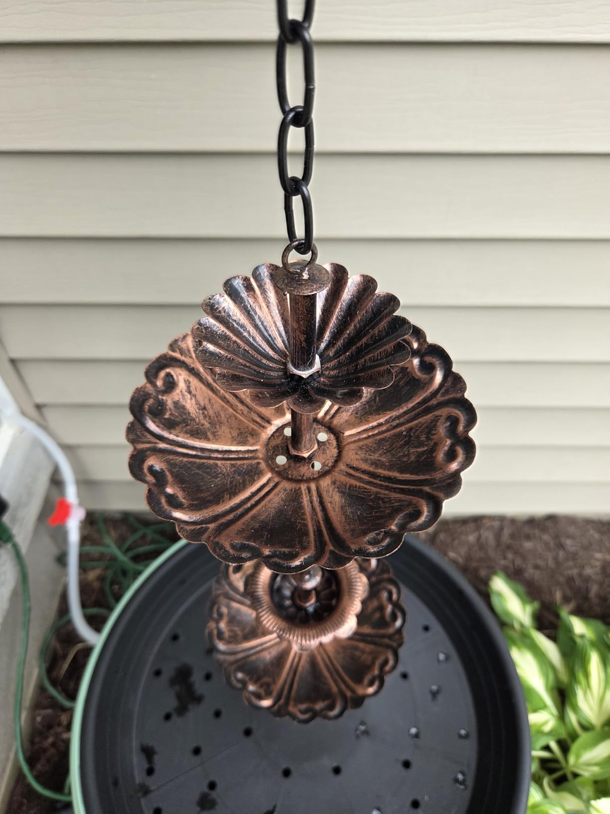 8.5FT Fountain Iron Rain Chain for Gutters and Rain Barrel+Adapter, Bronze | Rain Chains for Downspout, Rust-Prevent Plated, Thick Chain, Decorative Rain Chain, Large Cup, Rainwater, Outdoor, Heavy Rain customer photo 1