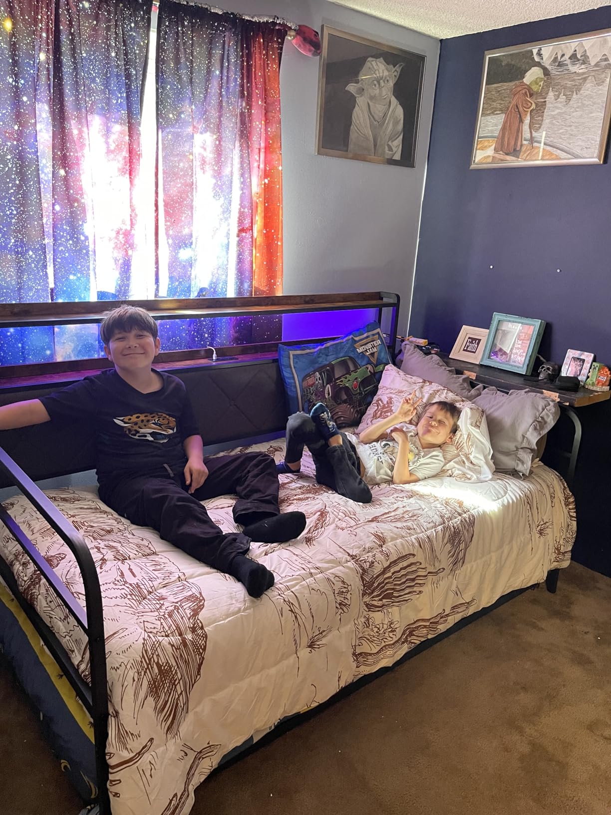 LIKIMIO Twin Daybed with Trundle and Charging Station, Black | Built-in Charging Station, Integrated LED Lighting, Pull-Out Twin Trundle, Storage Headboard Shelf, Heavy-Duty Steel Frame customer photo 1
