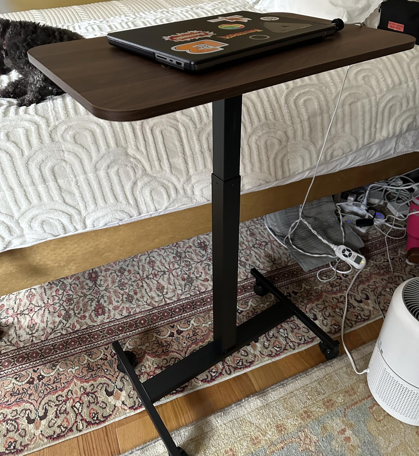 Marsail Mobile Standing Desk, Wider Height Adjustable Computer Desk, Rolling Sit Stand Desk with 4 Lockable Wheels, Desk for Home Office and Classroom, Walnut customer photo 2