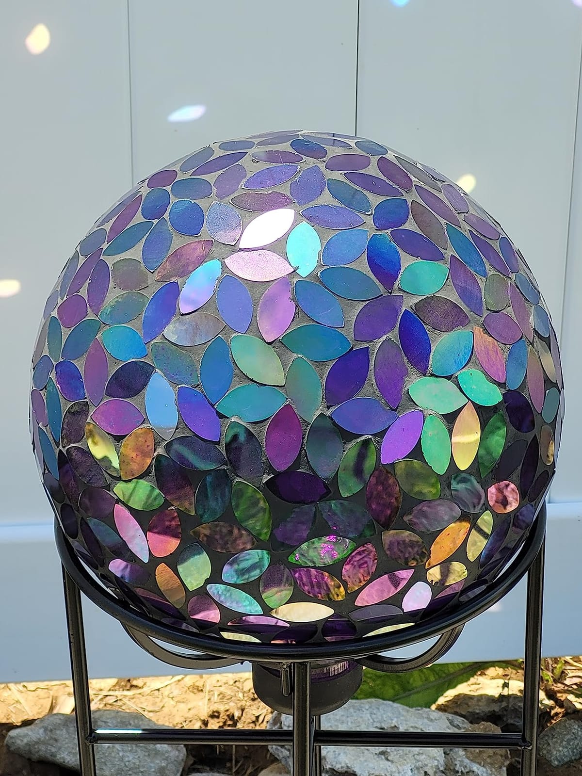 Lily's Home Colorful Mosaic Glass Gazing Ball, Durable Outdoor Reflective Globe - Enhances Yard, Patio, Home Ambiance for Garden Lovers, Vibrant Glass Flower Pattern (10