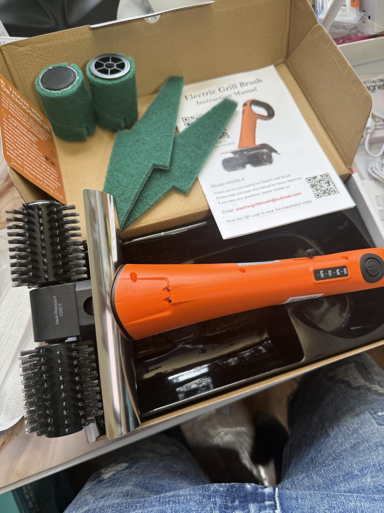 Electric Grill Brush - Dual Rotating Heads Cordless BBQ Grill Cleaner, 450 RPM Motorized Power Grill Cleaning Brush with LED Light, 6-Piece Replaceable Brush Set Safe for Most Outdoor Grill Grates customer photo 2