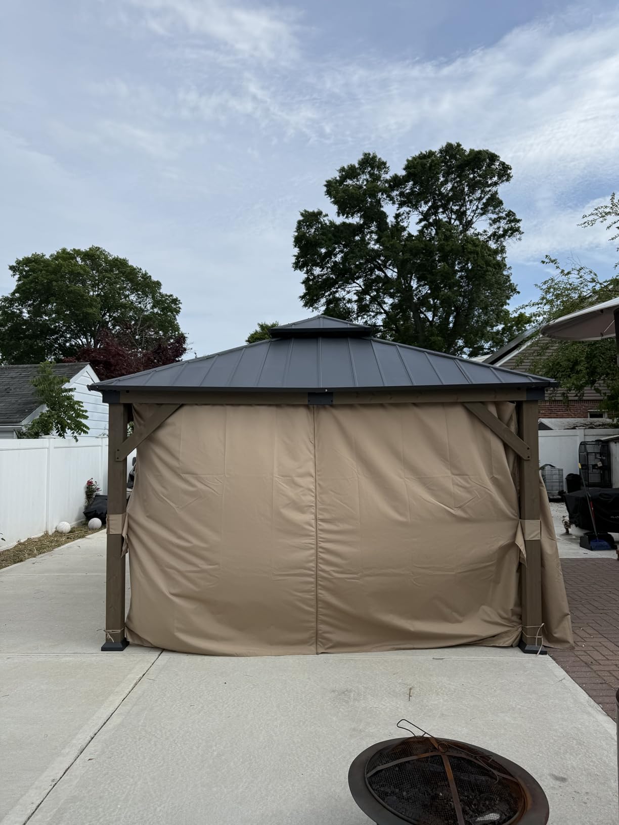 AMERLIFE 12x20FT Hardtop Gazebo with Double Roof, Privacy Curtain & Netting | Heavy Duty Gazebo, Wood Frame Patio Shelter, Metal Double Roof, Outdoor Pavilion for Backyard, Garden, Brown customer photo 1