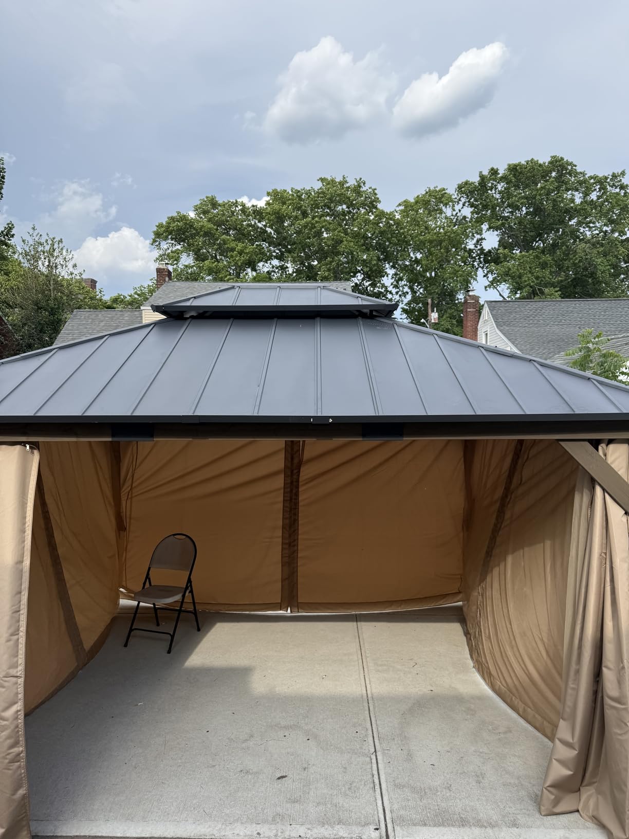 AMERLIFE 12x20FT Hardtop Gazebo with Double Roof, Privacy Curtain & Netting | Heavy Duty Gazebo, Wood Frame Patio Shelter, Metal Double Roof, Outdoor Pavilion for Backyard, Garden, Brown customer photo 2