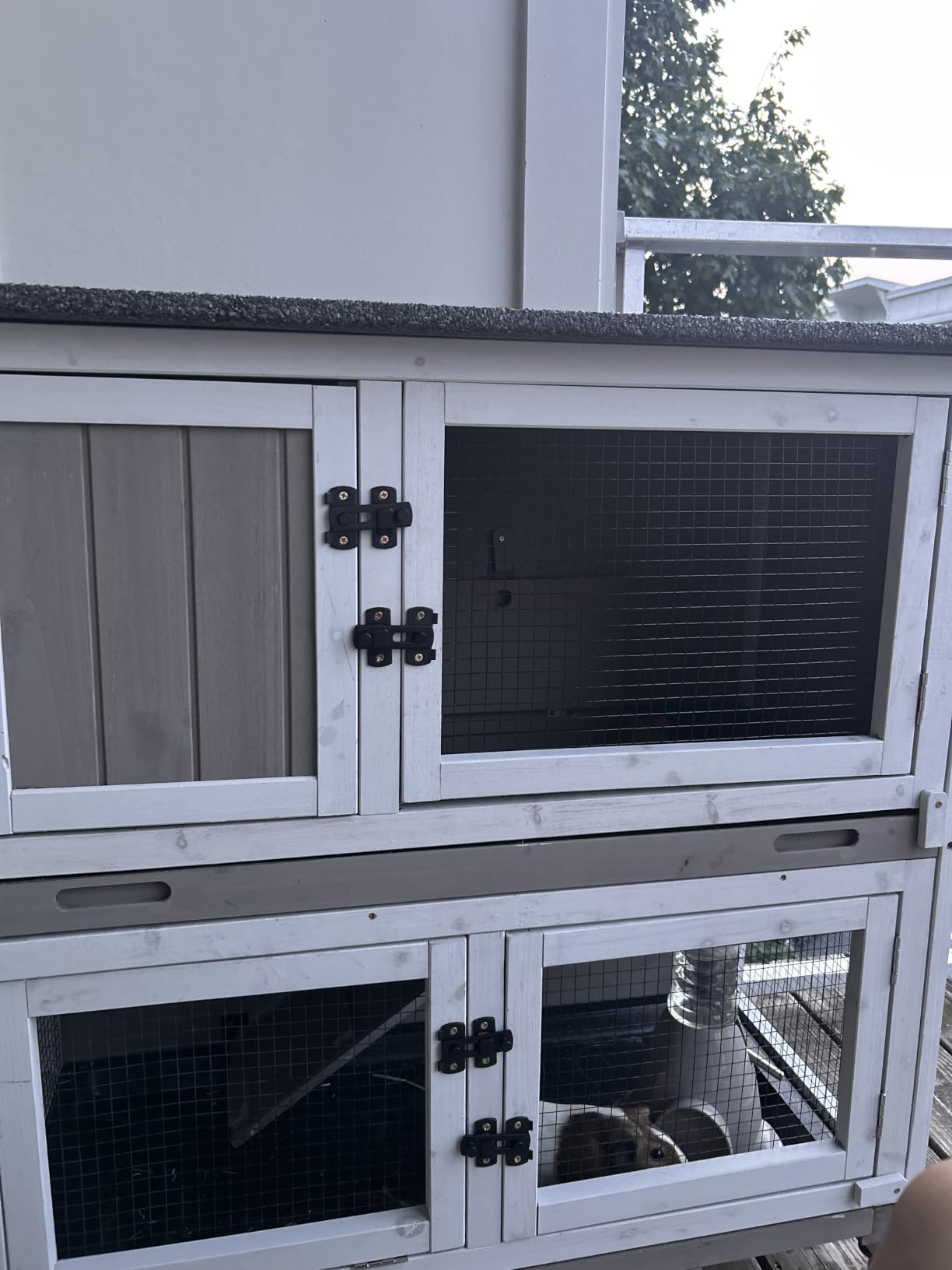 2 Story Large Rabbit Hutch Indoor with 2 Deeper Pull-Out Trays, Wooden Rabbit Cage with 4 Lockable Wheels, Ramp, Chew-Anti Metal Strip for Rabbit, (47