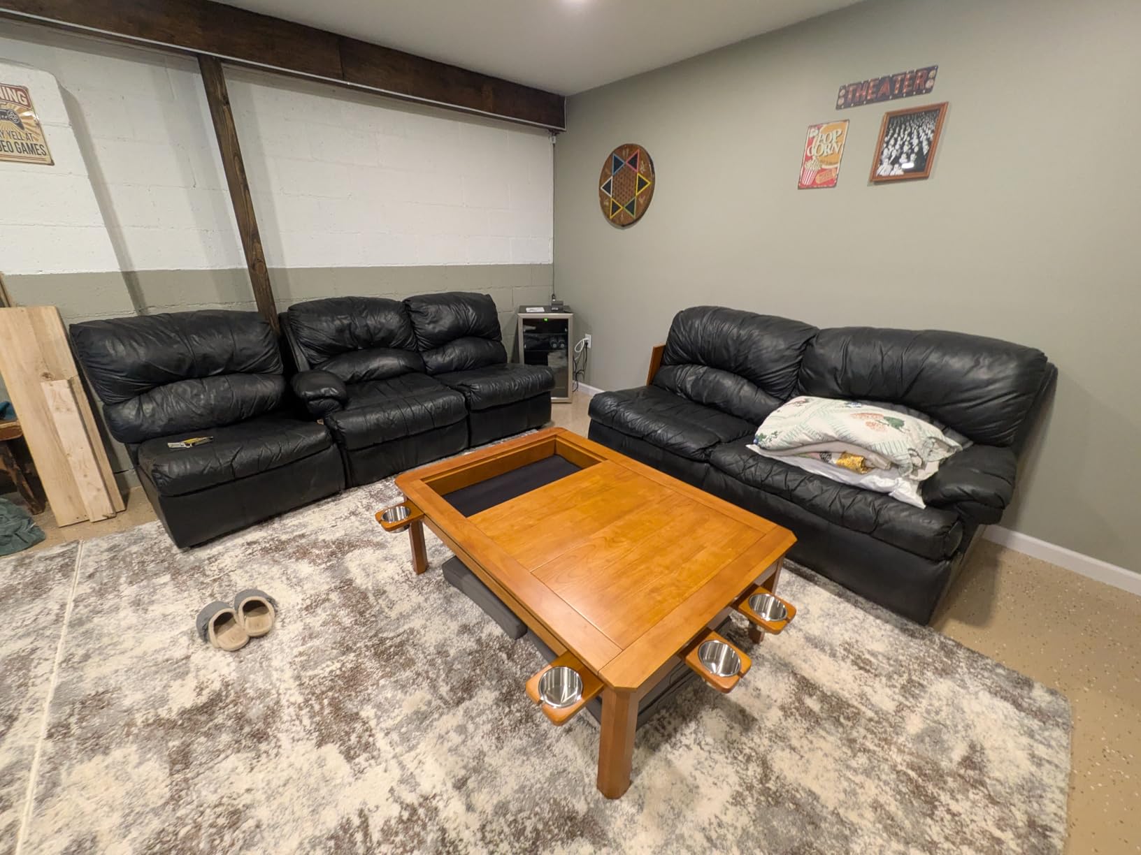 Solid Wood Board Game Coffee Table with Removable Top, 3-in-1 Gaming and Dining Table Includes Play Mat & Detachable Cup Holders, 48