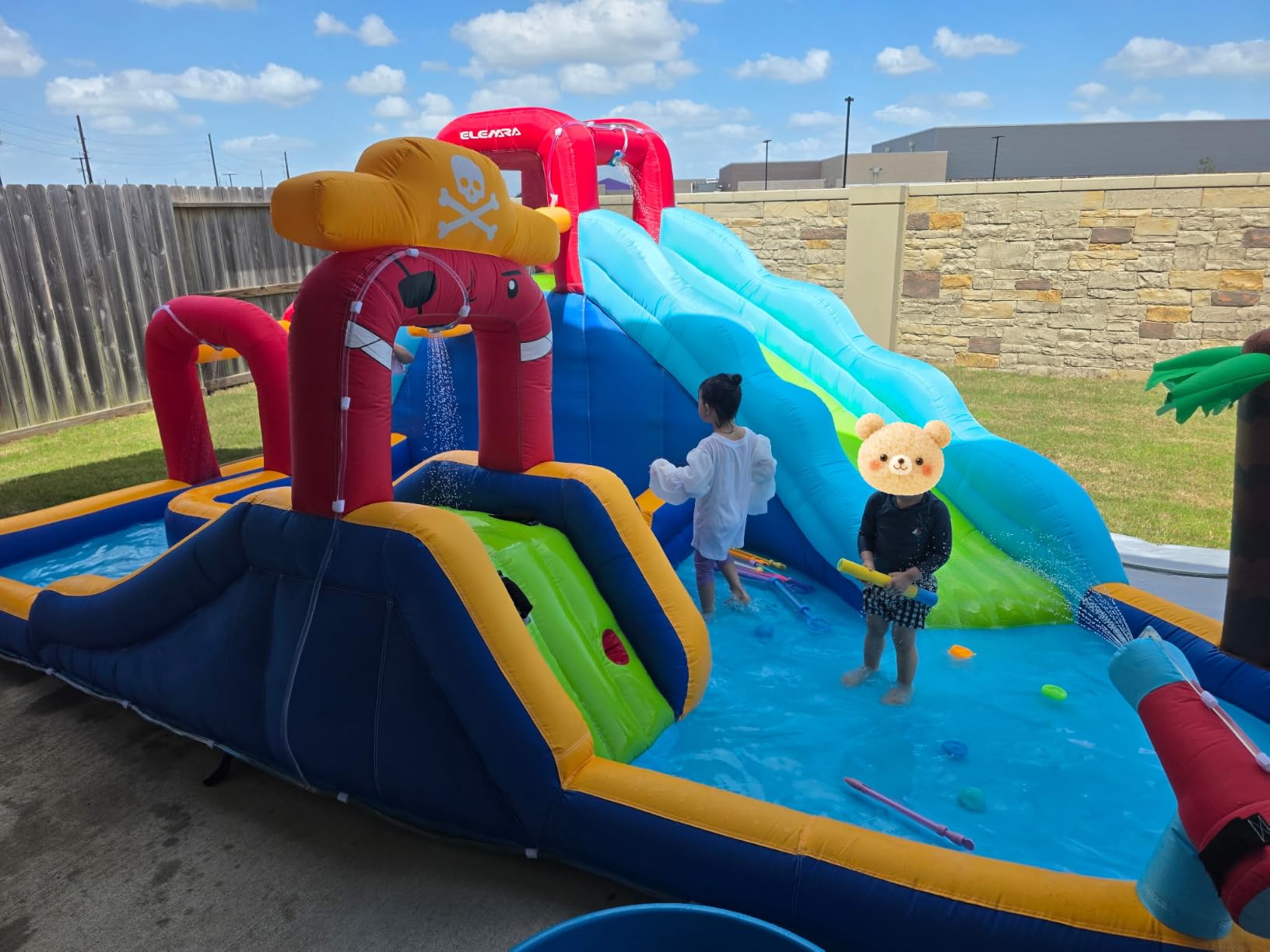 ELEMARA Inflatable Water Slide Bounce House, 10 in 1 Inflatable Water Park with Blower, 2 Slides & 2 Climbing Walls & 2 Water Guns, Deep Pool Giant Splash Pool customer photo 1