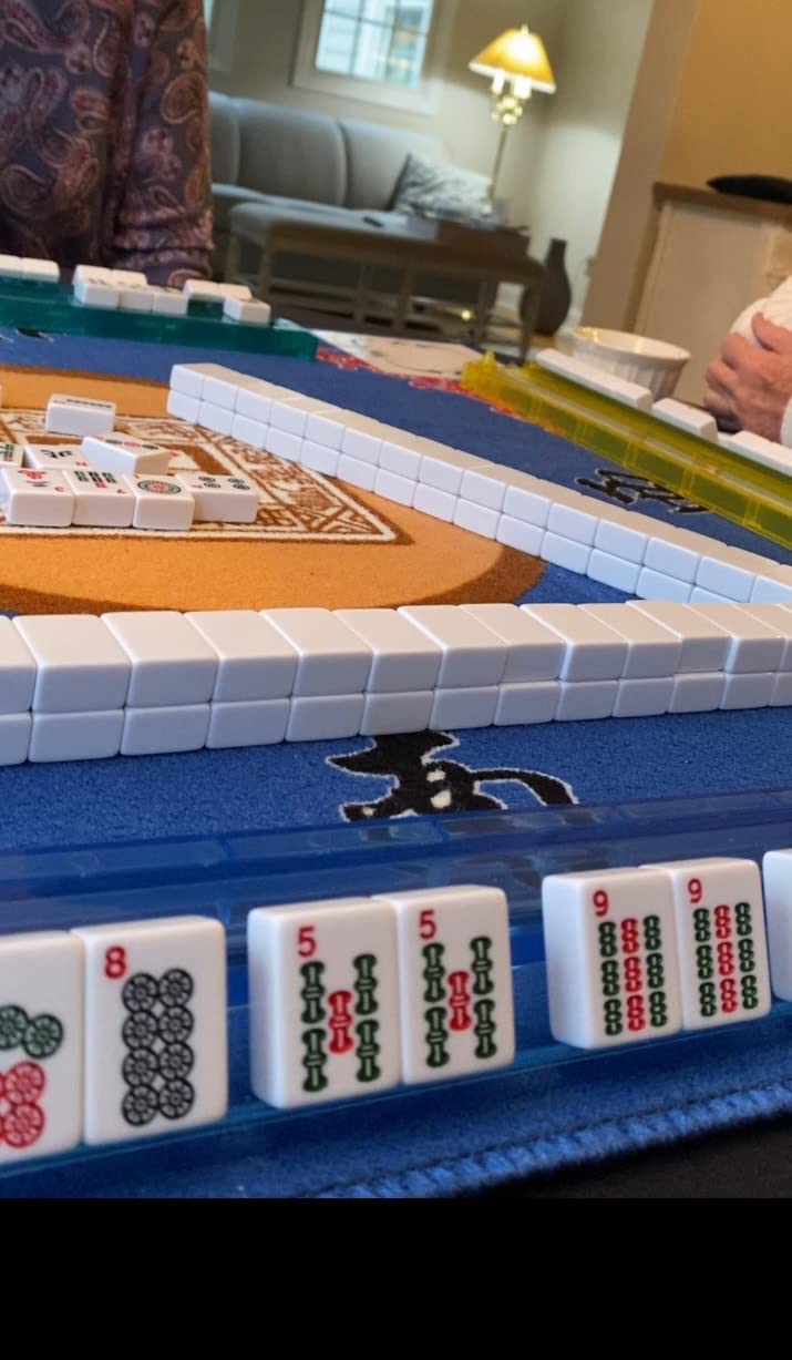 American Mahjong Tile Set, 166 White Tiles, 4 All-in-One Colors Rack/Pushers, Complete Travel Mahjong Set with Light Green Carrying Bag customer photo 2