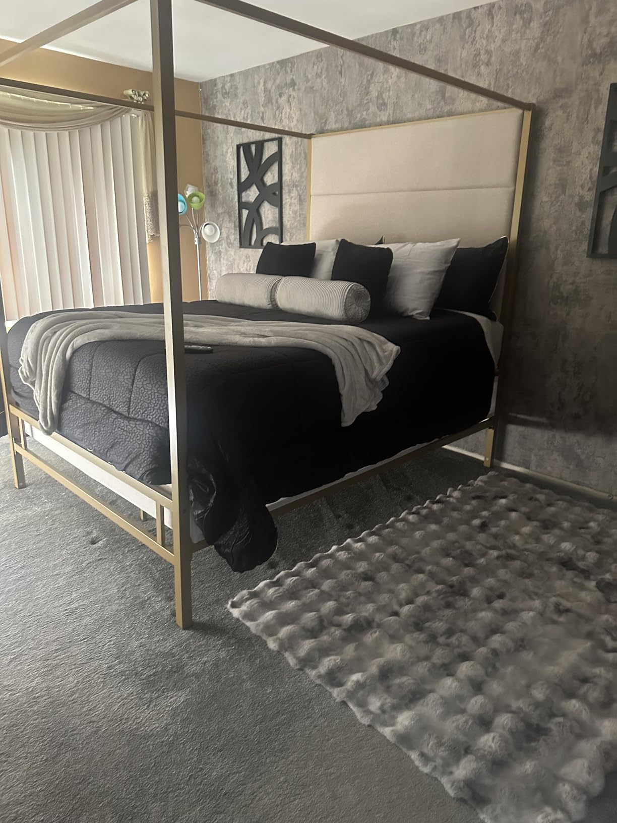 Merax King Size Black Metal Canopy Bed Frame, 76.5