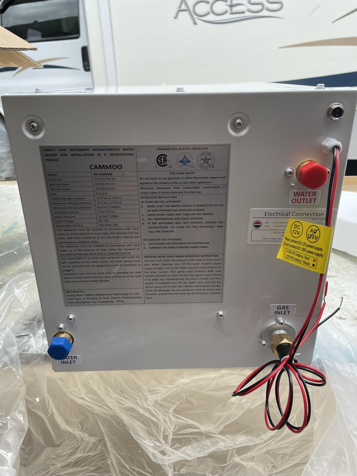 CAMMOO 65000BTU RV Tankless Water Heater with Door, Dual Outlet, 12V DC | 15x15 Inch Door, Wired Control, RV Water Heater Electric Instant Hot in 3s, 3.9GPM, CSA Certified, Fit All RVs, for RV Camper customer photo 1
