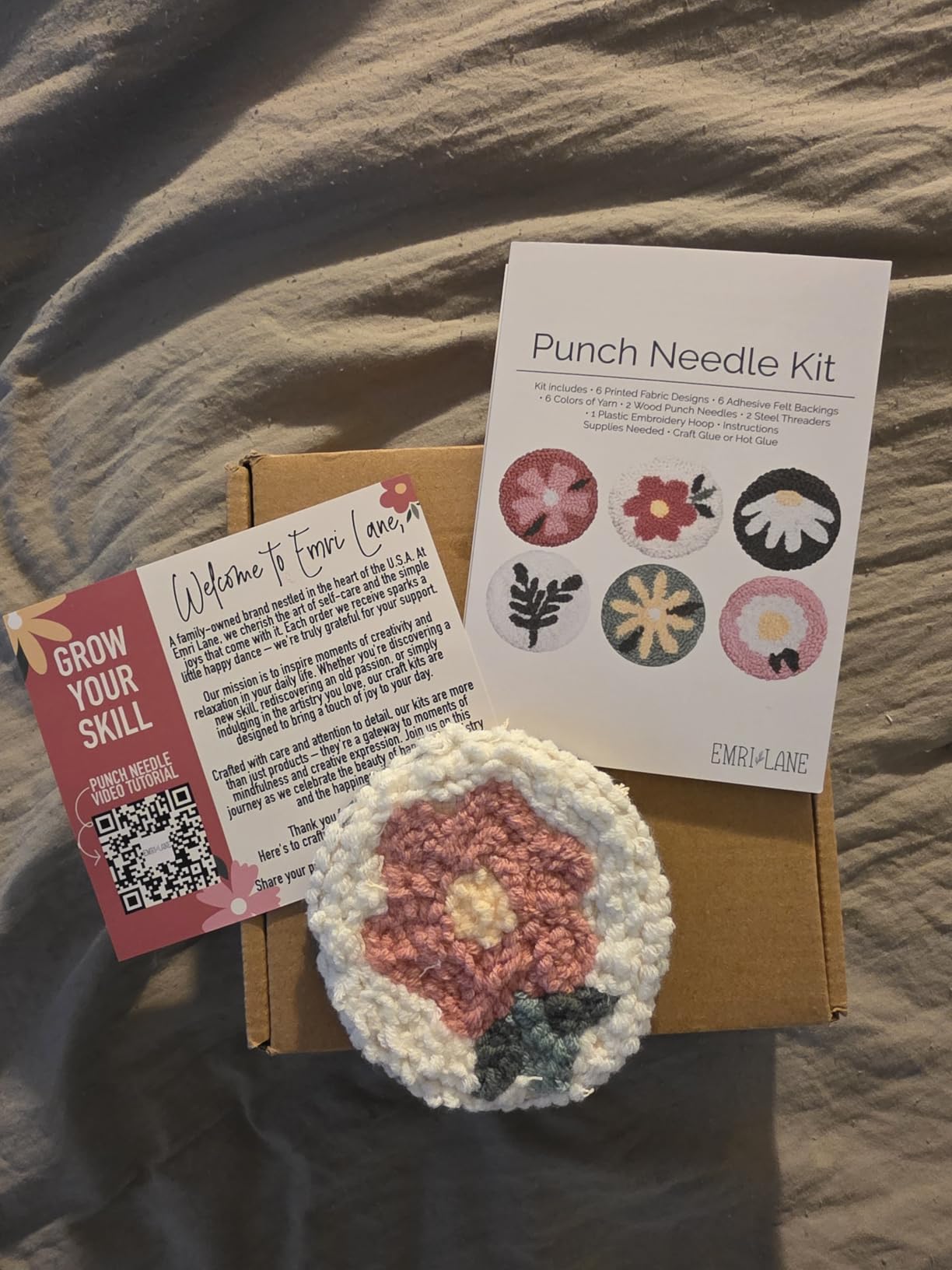 Emri Lane Punch Needle Kit - 6 Floral Design Punch Needle Embroidery Kit | w/ Monk Cloth, Embroidery Hoop, Yarn & More - Essential Punch Needle Supplies for Crafters - Ideal Punch Art for Beginners customer photo 2