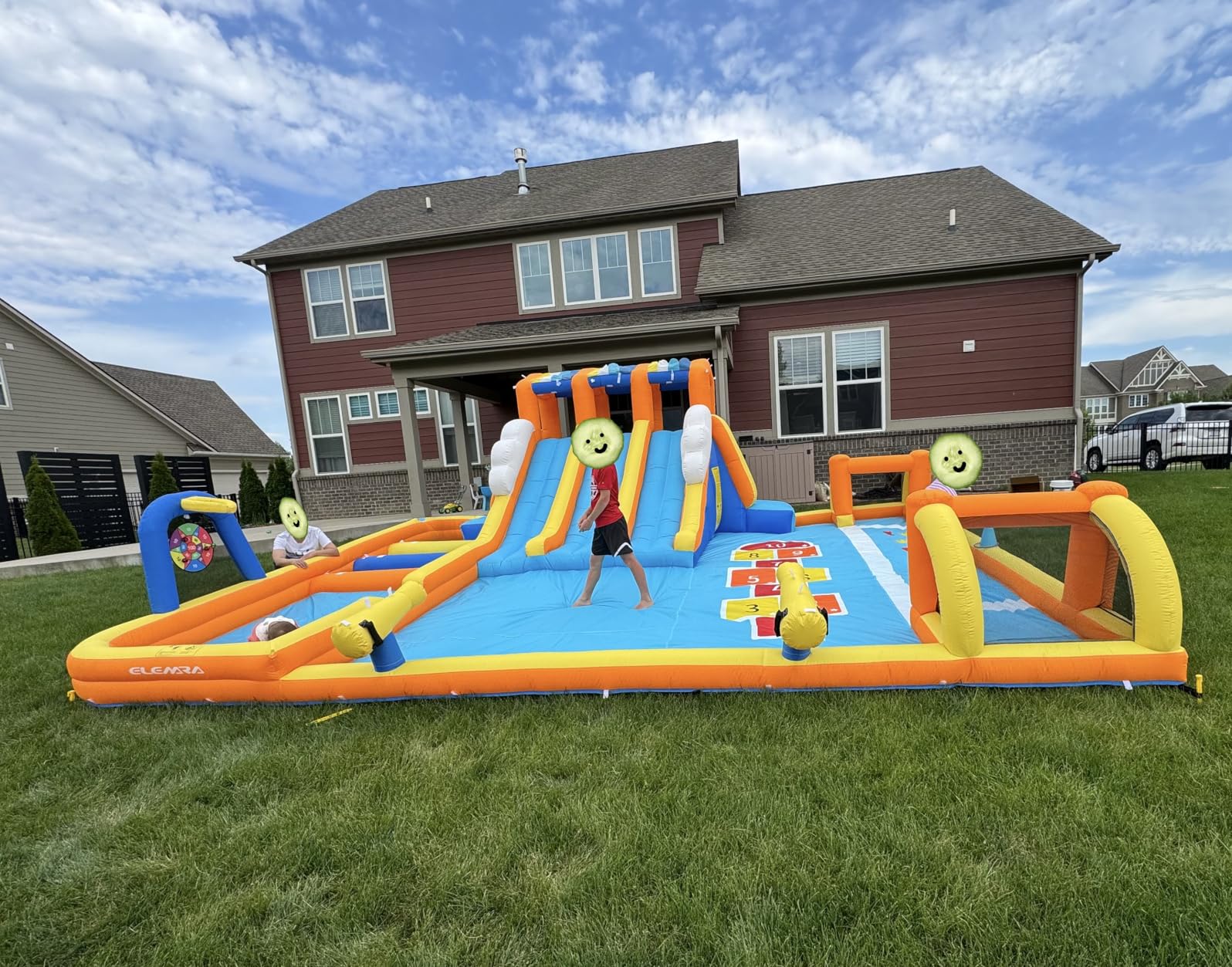 ELEMARA Inflatable Water Slide for Big Kids, 20.66x16.4FT w/Large Double-Layer Pool, Bounce House for Kids Backyard w/3 Extra-Long Slides, Climbing Wall, 2 Water Cannons, Water Spraying, 750W Air Blower customer photo 2