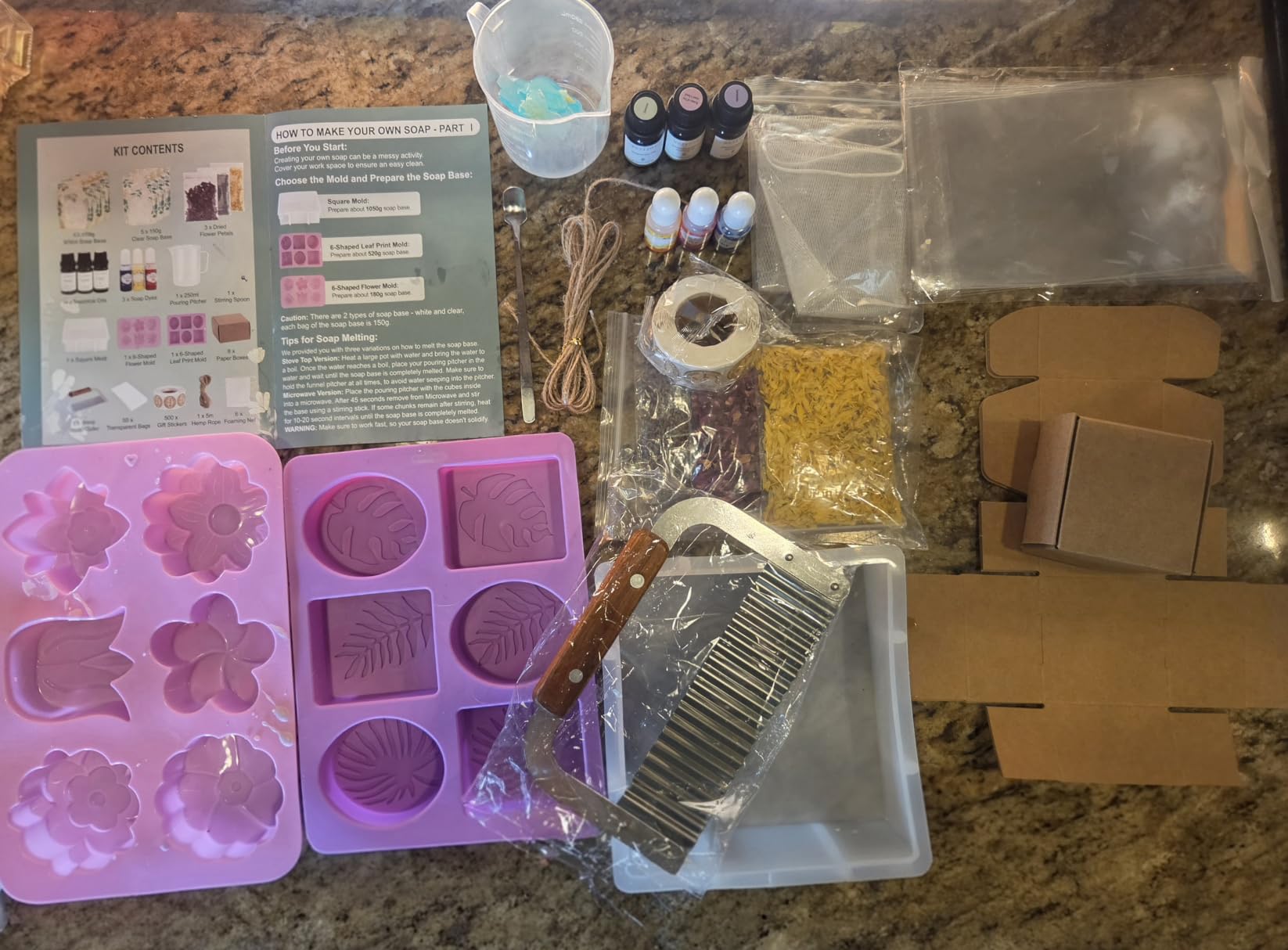 Soap Making Kit for Adults & Beginners Complete Soap Making Supplies with 3.3lb Glycerin Soap Base, 3 Dyes & Essential Oils, 3 Silicone Molds, Soap Cutter & Gift Packaging, Handmade Soap Crafts Kit customer photo 2