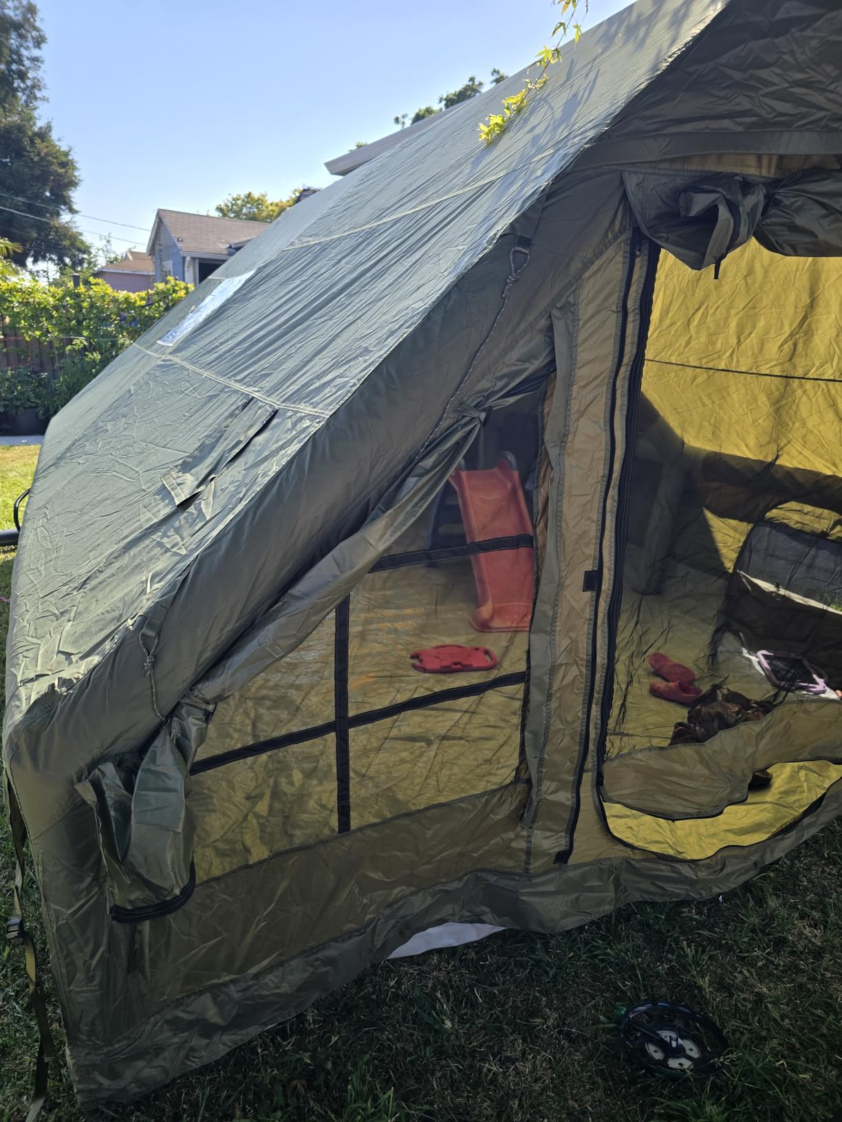 Inflatable Tent with Panoramic Skylight, 8-10 Person 4 Season Waterproof Oxford Blow Up Tent for Family Camping, PVC Air Beam Instant Setup with Dual-Room & Mesh Window, Includes Pump, Stakes customer photo 1
