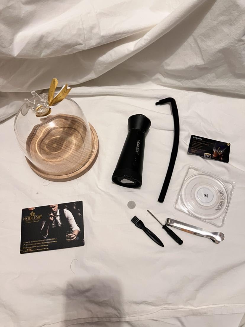 NOBLESIP Cocktail and Food Smoker Kit, Glass Dome PREMIUM Smoky Crown, LED Wood Base, 4 Natural Flavors. Smoke Whiskey Bourbon, Old Fashioned, Charcuterie at Home Like a pro customer photo 2