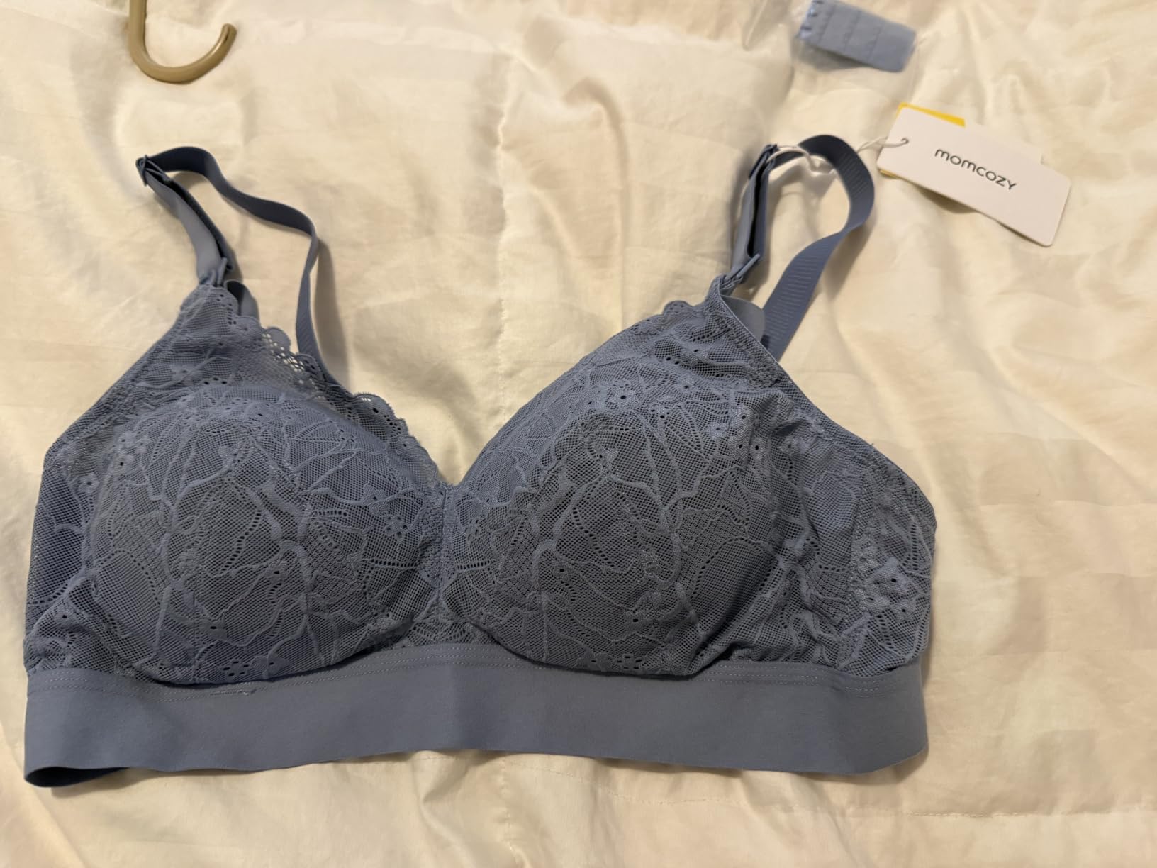 Momcozy Lace Nursing Bra for Breastfeeding, Wirefree Maternity Bra with Fixed Padding, Soft Deep V Bra customer photo 2