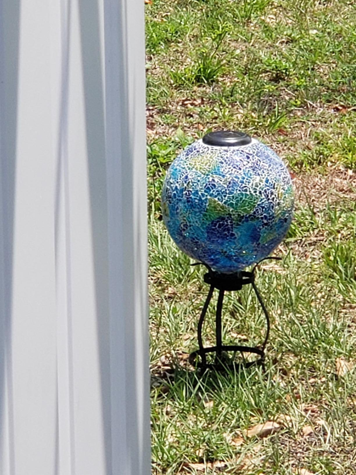Sunnydaze Solar Gazing Ball for Garden, Mirrored Diamond | 10in Rechargable Glass Globe, Colorful Iridescent Mosaic Design, Garden Globe for Patios & Flower Beds, Solar LED Light customer photo 2