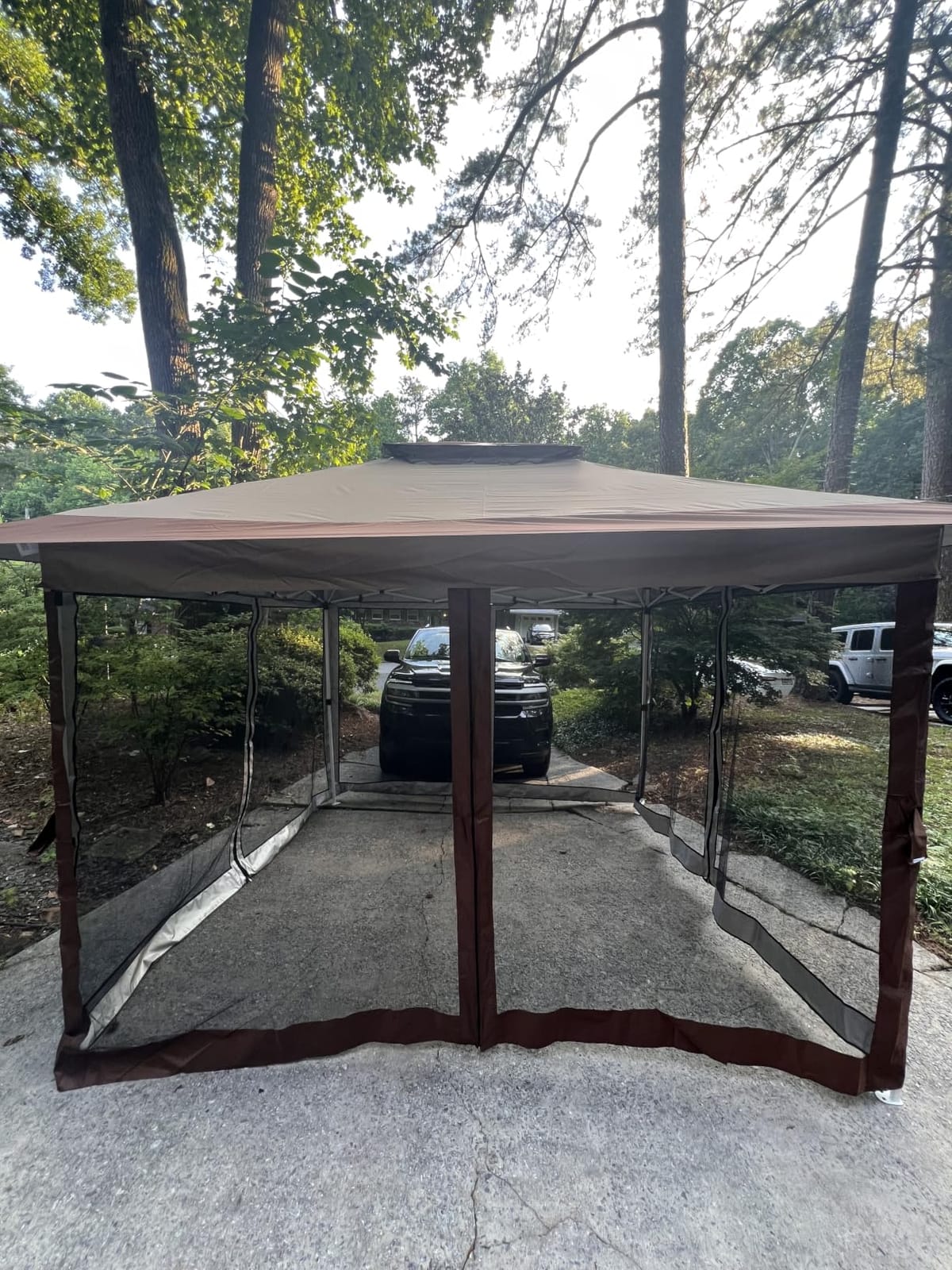 HOTEEL 10x15 Hardtop Gazebo with Flame-Retardant Curtain & Netting, Hot Tub Gazebo with Galvanized Steel Double Roof, Heavy Duty Permanent Pavilion Outdoor for Patio, Frame Thickened, Brown customer photo 1