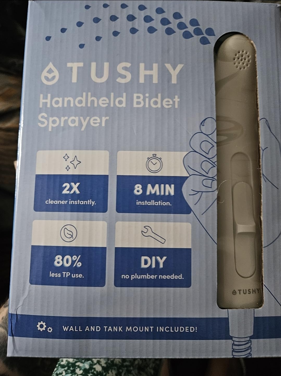 TUSHY Handheld Bidet Sprayer for Toilet, Adjustable Water Pressure | Leak-Proof Brass Shutoff Adapter, 47 Inch Stainless Steel Braided Hose, Tank or Wall Mount, 5 Minute Install, Universal Fit customer photo 1