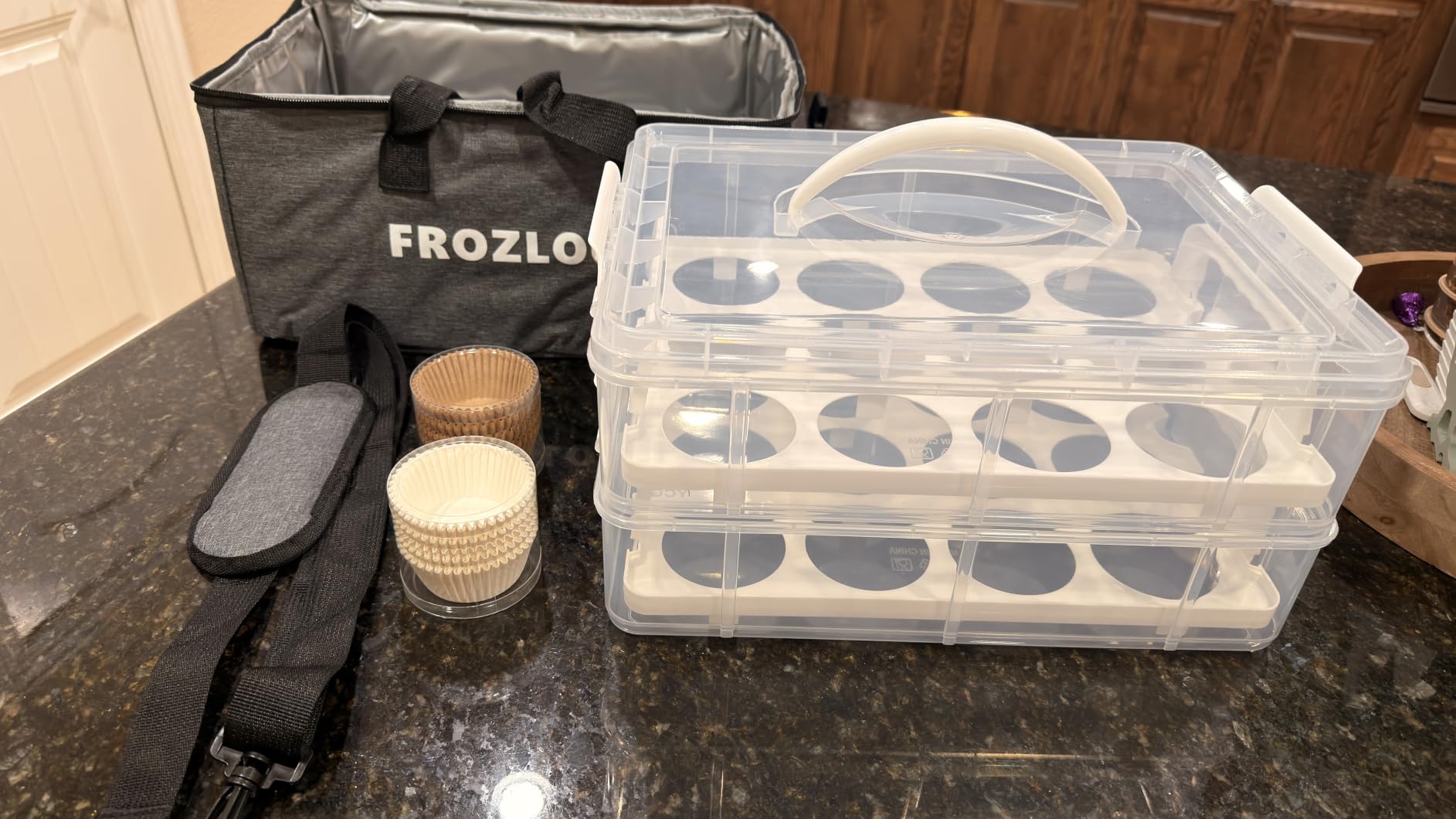 Cupcake Carrier 24 Count, Cupcake Holder With Lid And Handles, 2-Layer Cupcakes Storage Containers, Cupcake Transport Container, Cupcake Box With Portable Insulated Bag And 200pcs Cupcake Liners customer photo 1