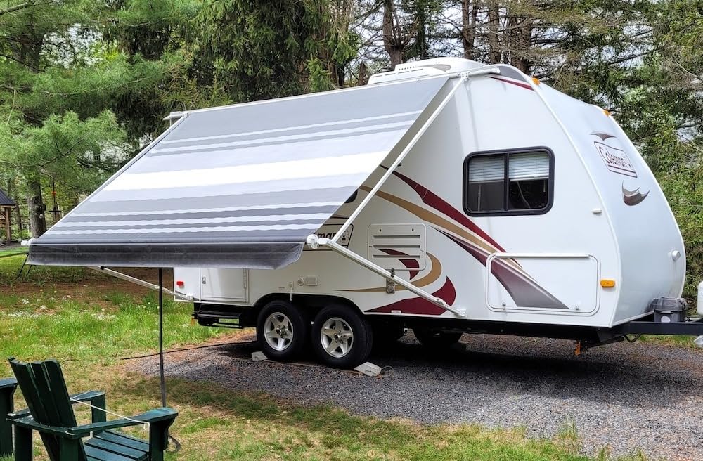 YESCAMP Manual RV Awning Complete Kit Retractable Camper Awning for RV or Trailers, RV Roll Out Awning for Camper or 5th Wheel, Travel Trailers, Toy Haulers, Motorhome (11Ft, White Frame, Navy Blue) customer photo 1